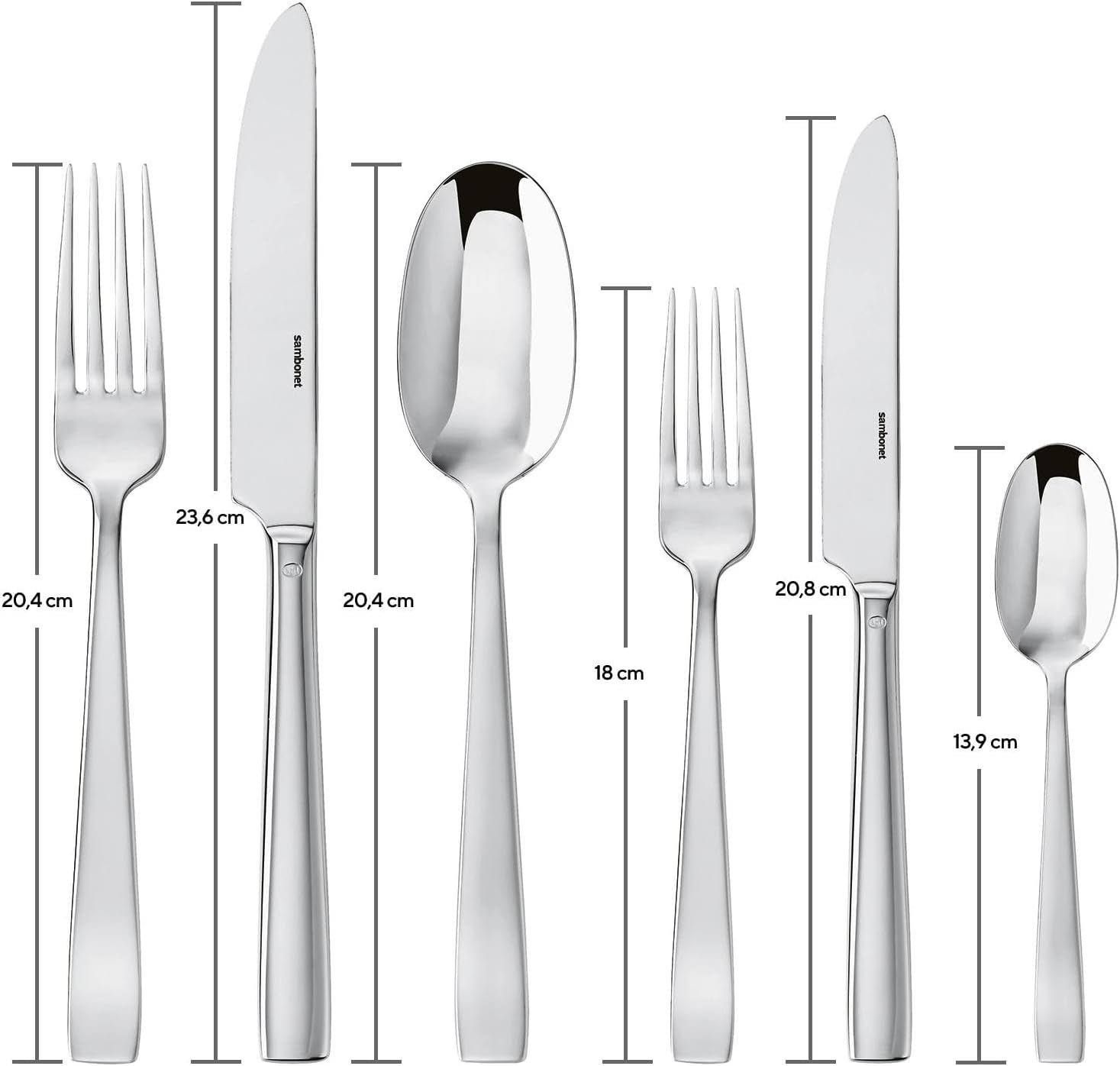 Sambonet 62512-83 platt monoblock bestickset, 36 delar, 18/10 rostfritt stål, diskmaskinssäker kök Naty Shop
