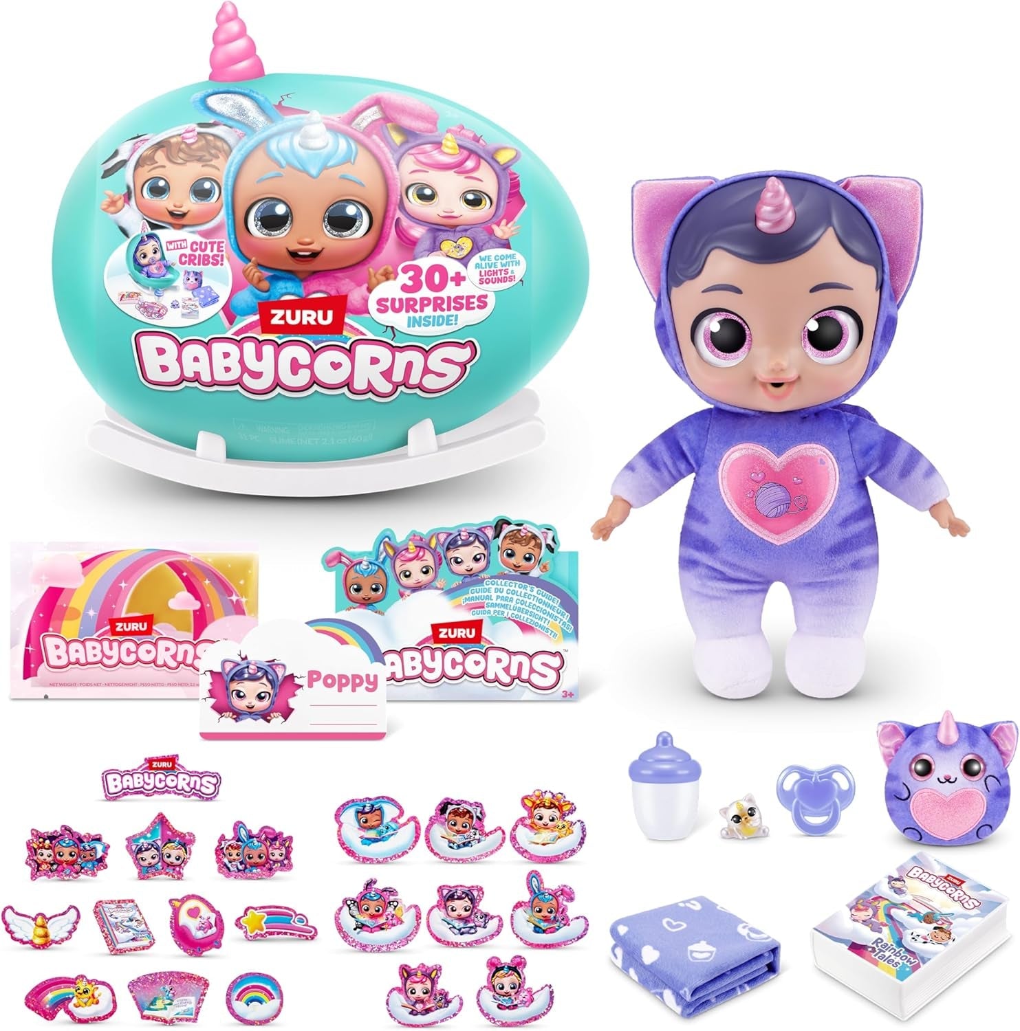 Babycorns Series 1 av ZURU Magical Cat (Mac) docka med tillbehör Unboxing överraskningsleksak för barn, flickor
