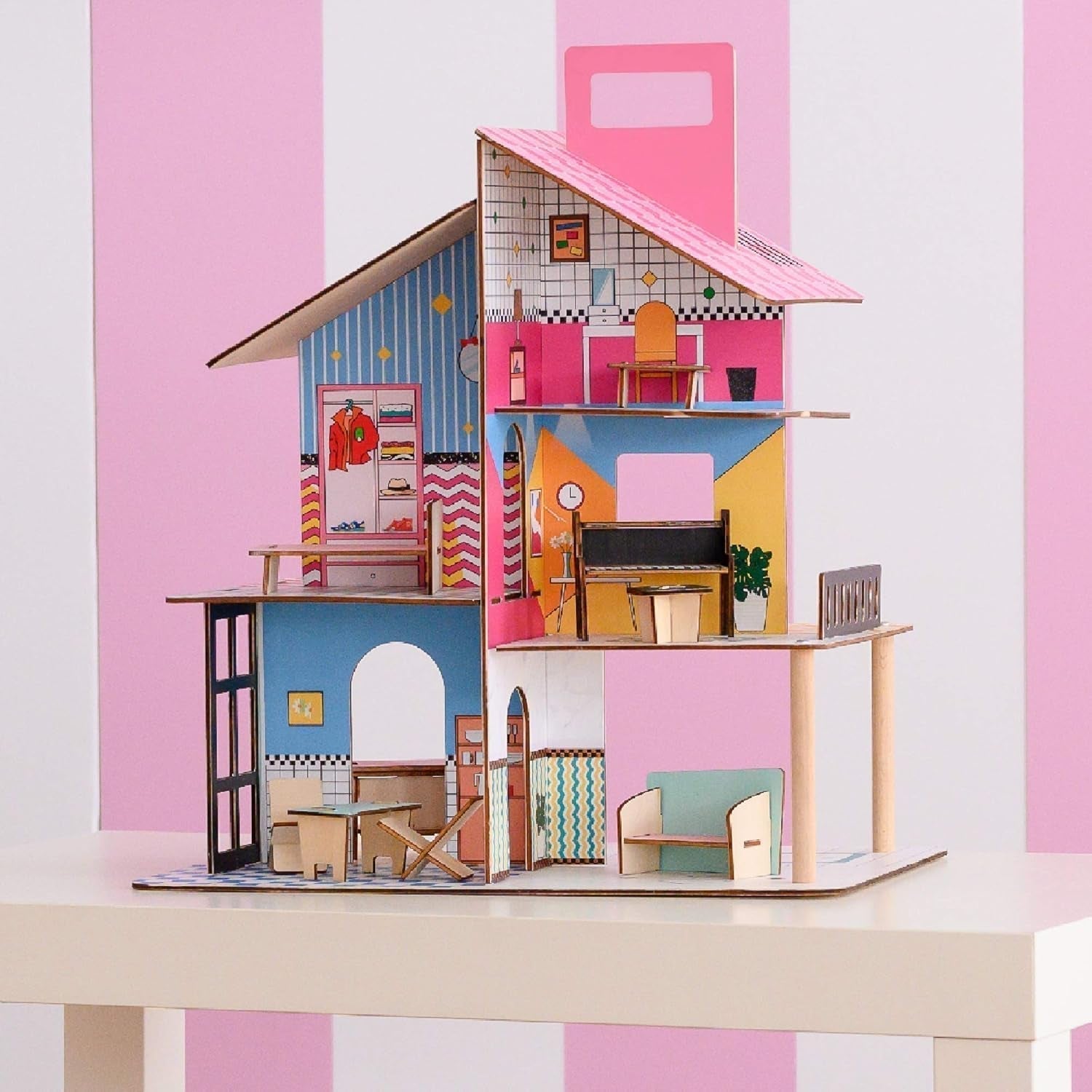 Olivia'S Little World 360 dockhus i trä för barn 3,5" dockor och 12 tillbehör Flerfärgad TD-13260C dockskåp Naty Shop
