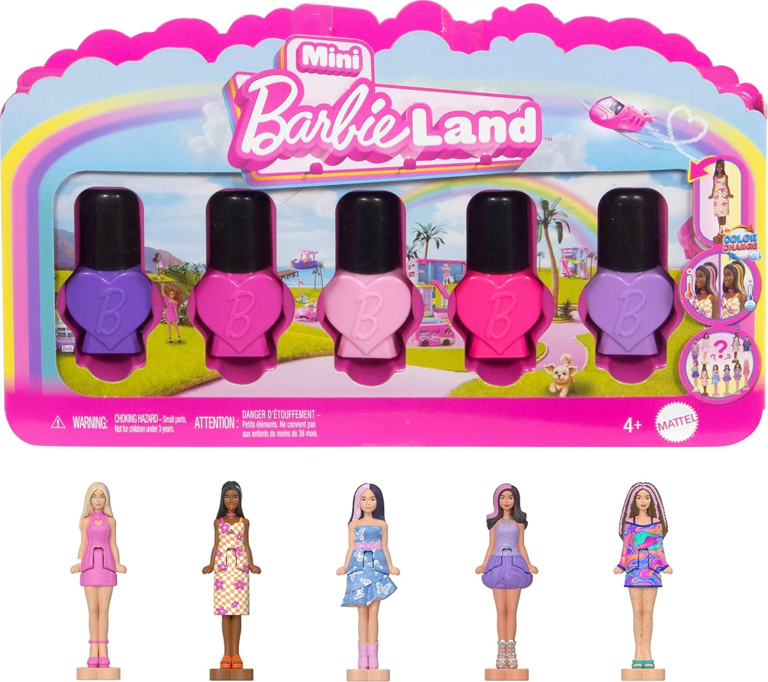 Barbie Mini Barbieland Set med 5 Fashionistas dockor, ca. 3,8 cm höjda minidockor i läppstiftsärmar Surprise Collection Set (stilar kan variera), JBD26 Naty Shop Dolls 3-pack