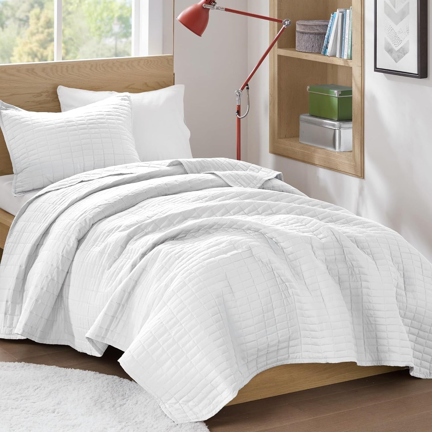 Comfort Spaces Kienna Quilt Set Luxury Double Stitch Sommarfilt Lättvikt Mjuk Helårssängkläder Matchande örngott Vit King Size filt (264,2 X 228,6 Cm) Naty Shop Täcken & täcken Trädgård Vit/Ödlig Täcke Twin/Twin Xl(66"X90")