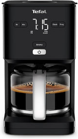 Tefal Smart'n Light Espressomaskin med timer, Espressomaskin med programmerbart filter 1,25 L, Aromafunktion för intensiv arom, Varmhållningsfunktion, Anti-dropp och lätt att rengöra, Svart