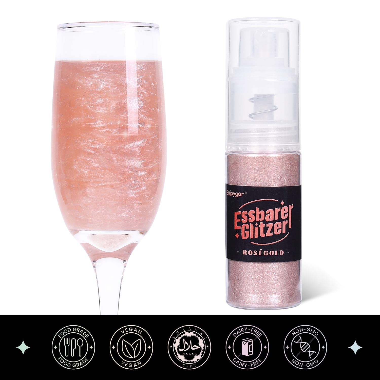 Ätbart Glitter - 10G, Rose Gold Drink Glitter, Ätbart Glitter Pulver, Matfärgningspulver, Guldpulver, Metalliskt Glitterpulver, Glitter Spray för Cocktails, Choklad, Kakor, Fondant