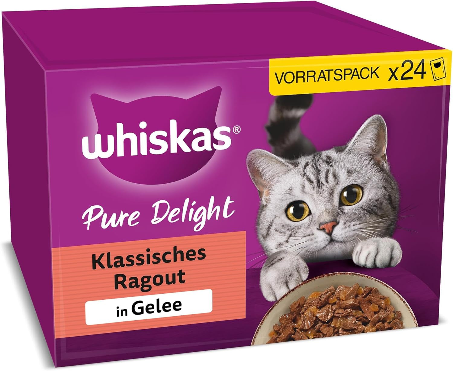 WHISKAS PURE DELIGHT Våtfoder i gelé 24 x 85g Classic Ragout (4 förpackningar) 48 portionspåsar