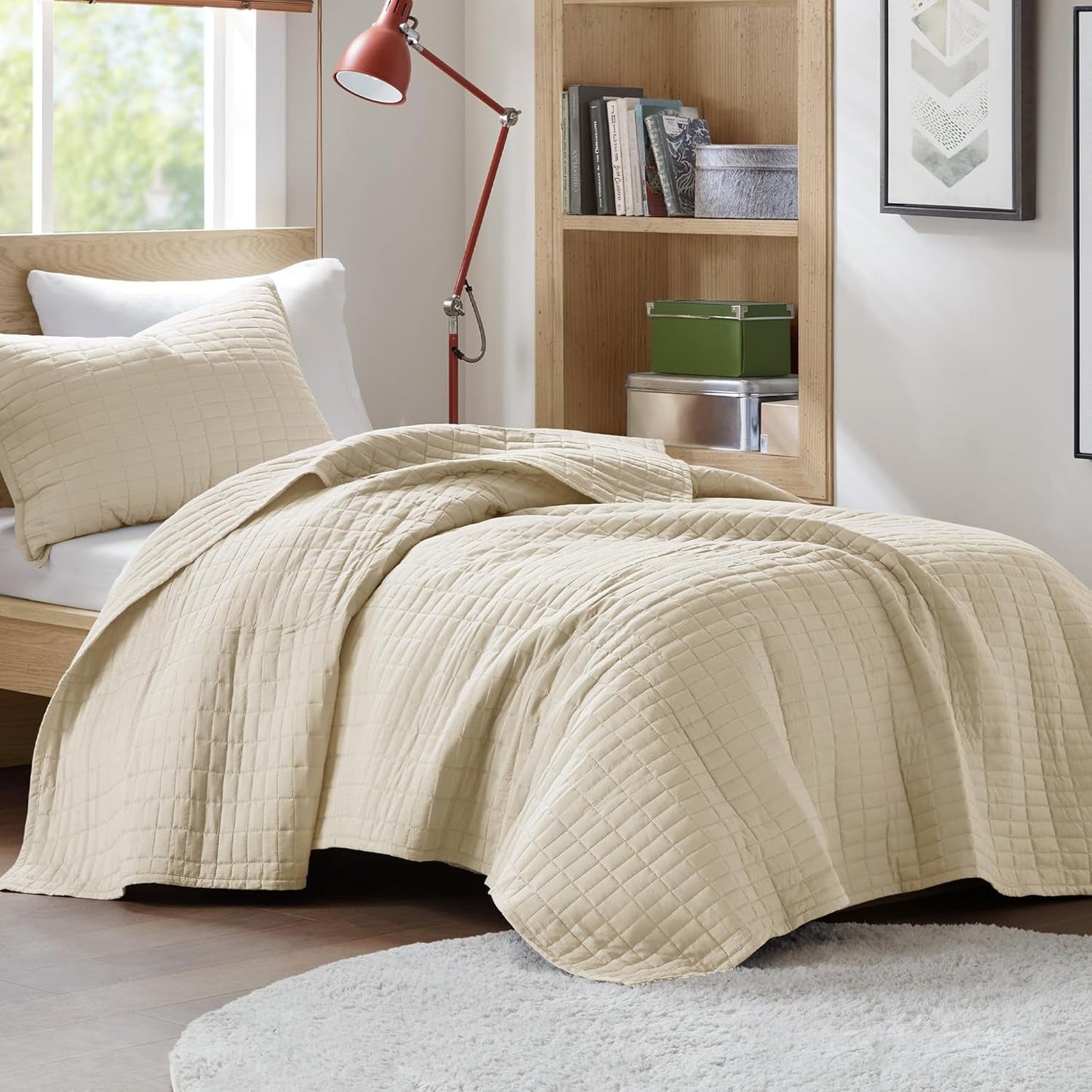 Comfort Spaces Kienna Quilt Set, Lyxiga dubbla sömmar, Sommarfilt, Lätt, Mjuk, Året Runt Sängkläder, Matchande Örngott, Vit, Filt för King Size-sängar (264,2 X 228,6 Cm), Naty Shop Täcken & Quilts Ivory Twin/Twin Xl(66"X90")