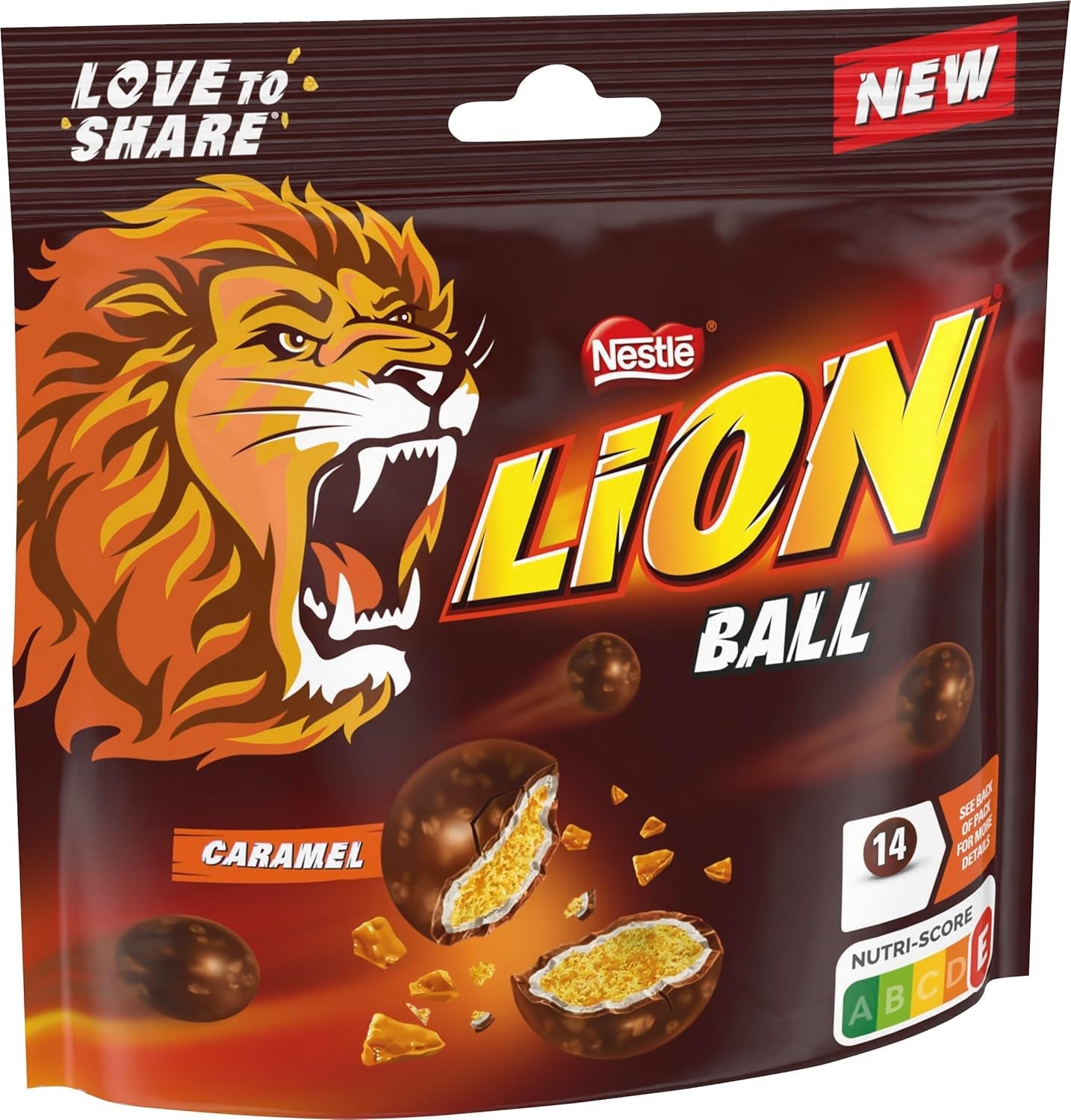 Förpackning Nestlé-bollar med mjölk, vit, Caramel Lion (3 x 130g)