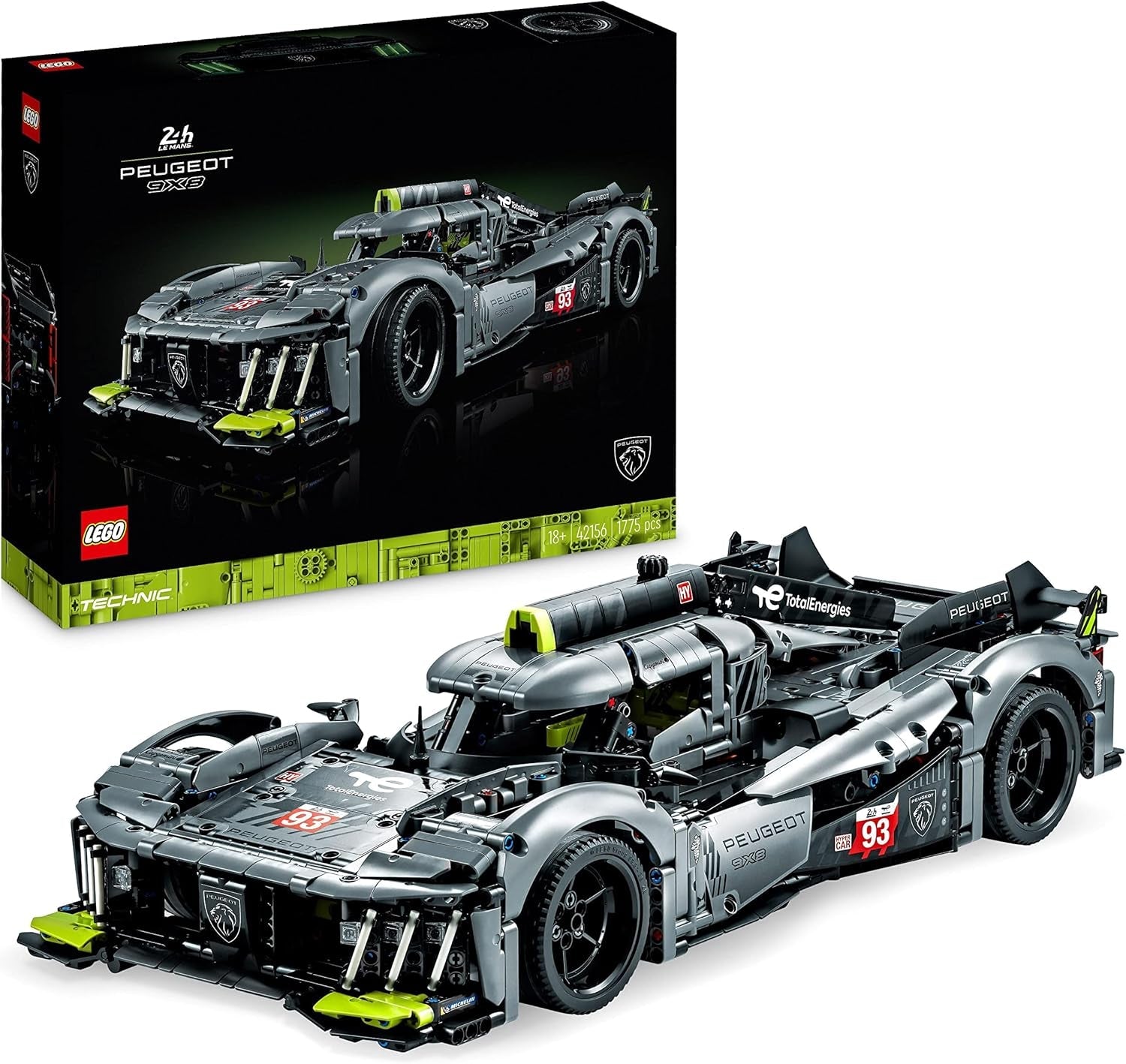 LEGO 42156 Technic Peugeot 9X8 24H Le Mans Hybrid Hypercar Legendarisk racerbil Vuxenmodell Kit 1:10 Motorsportbil Samlingsobjekt för avancerade spelare Byggsatser Besuche den LEGO-Store Single