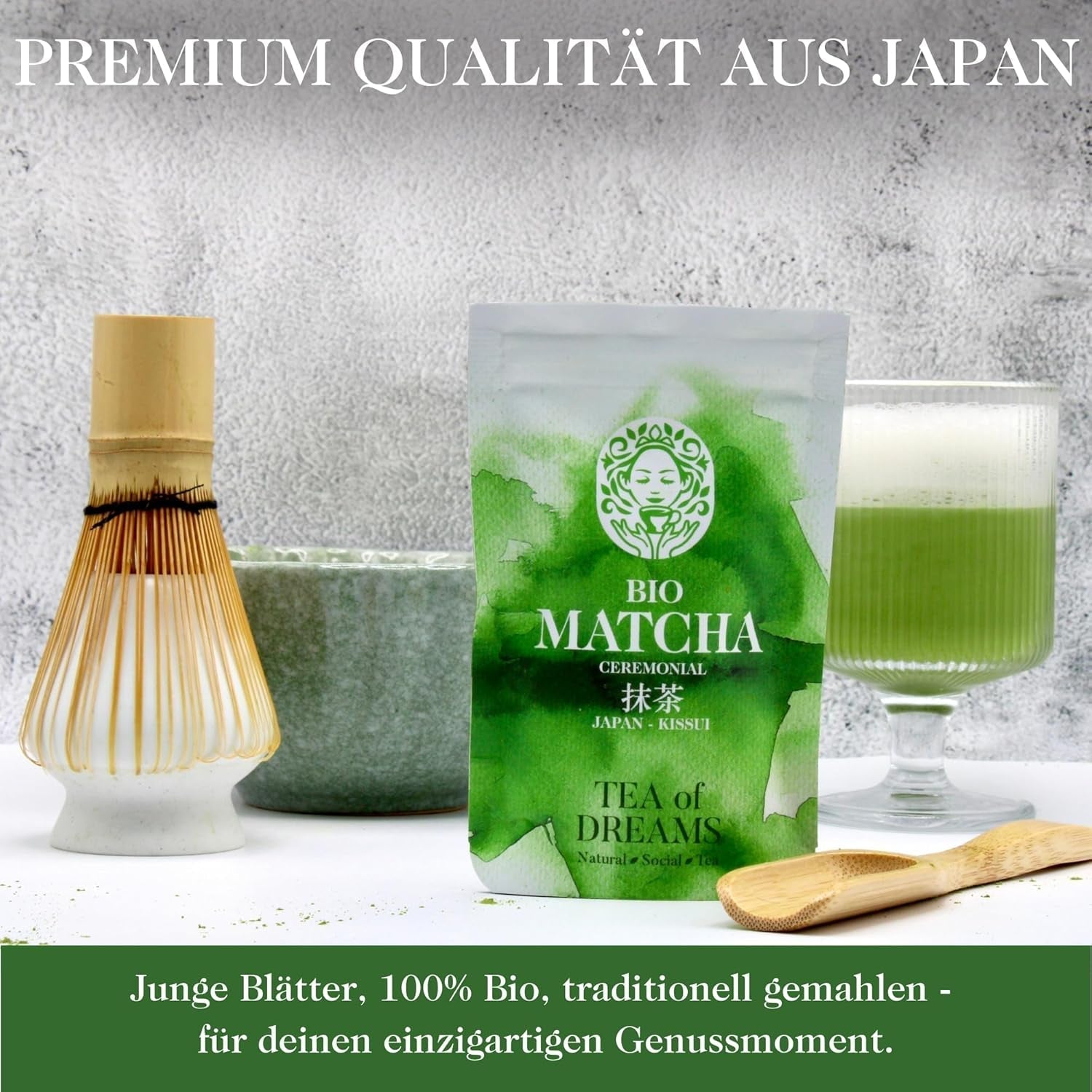 Ekologiskt Matcha-pulver för te och Matcha Latte - Premium ceremoniell kvalitet från Japan - Original Kissui Grönt Te - 30g