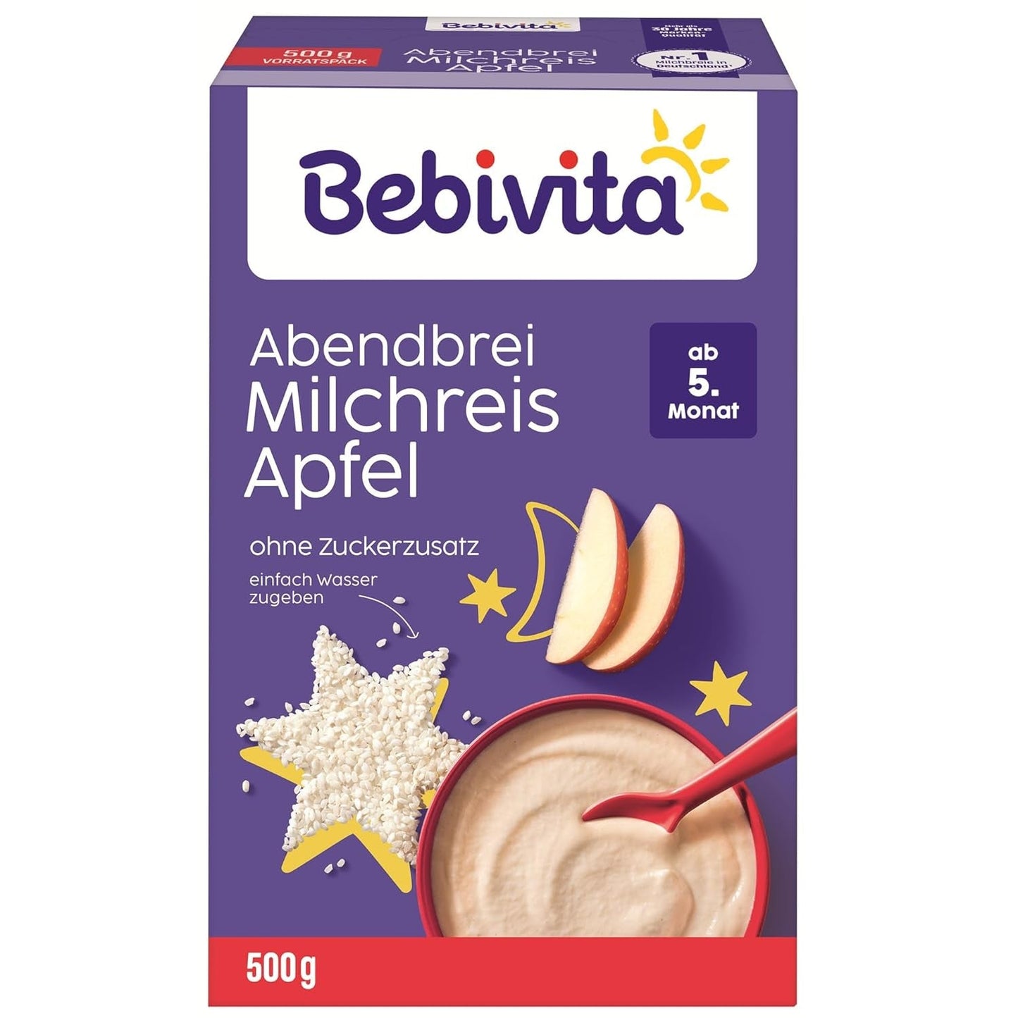Risgrynsgröt med äpplen och kvällsgröt (4x500g), mjölkgröt från 5 månader, med värdefulla mineraler och vitaminer, inget tillsatt socker, mycket mättande