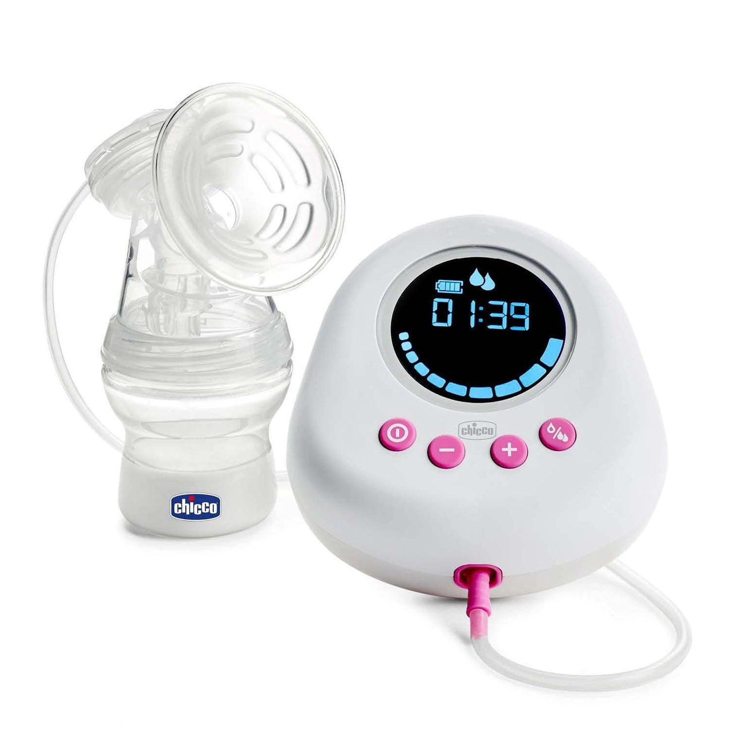 Chicco elektrisk bröstpump med stimulerings- och extraktionsfaser, 10 intensitetsnivåer, bekväm och snabb, ergonomisk form, med lutande spene och tätt lock, vit, 150 ml Tillbehör Mat och amning Bebe Naty Shop