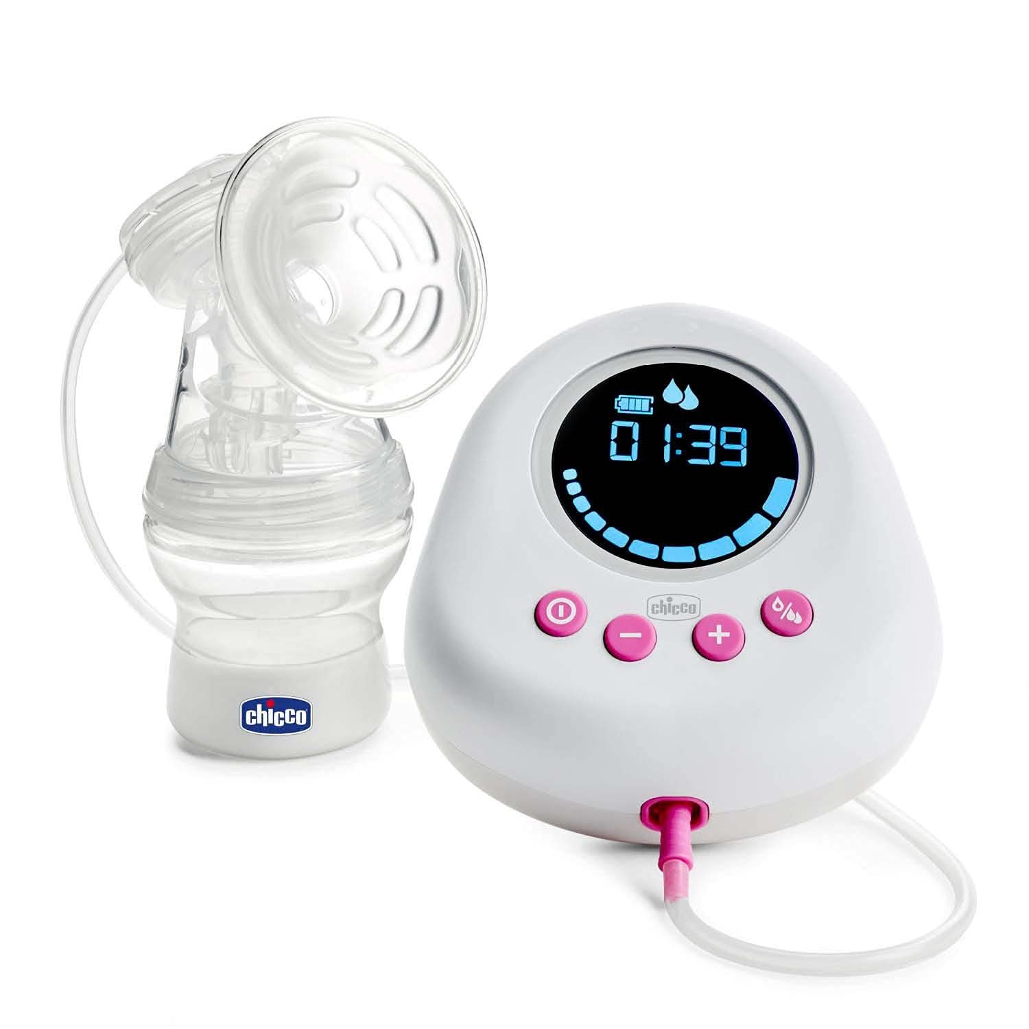 Chicco elektrisk bröstpump med stimulerings- och extraktionsfaser, 10 intensitetsnivåer, bekväm och snabb, ergonomisk form, med lutande spene och tätt lock, vit, 150 ml Tillbehör Mat och amning Bebe Naty Shop