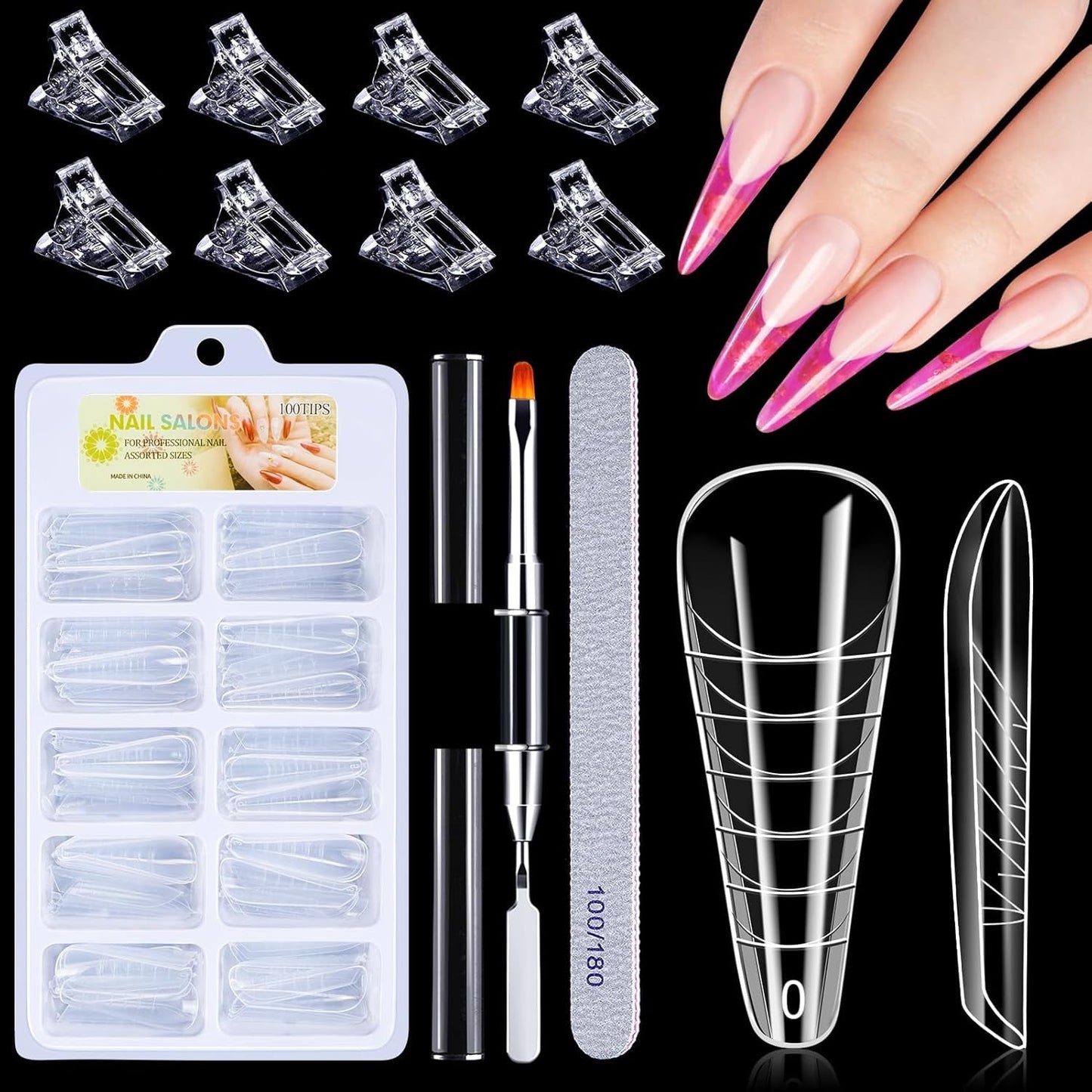 120 st nagelformsset, nagelförlängningar, gelnagelformer, nagelformset med dubbelhuvudborste och nagelfil med clips, för gelnaglar