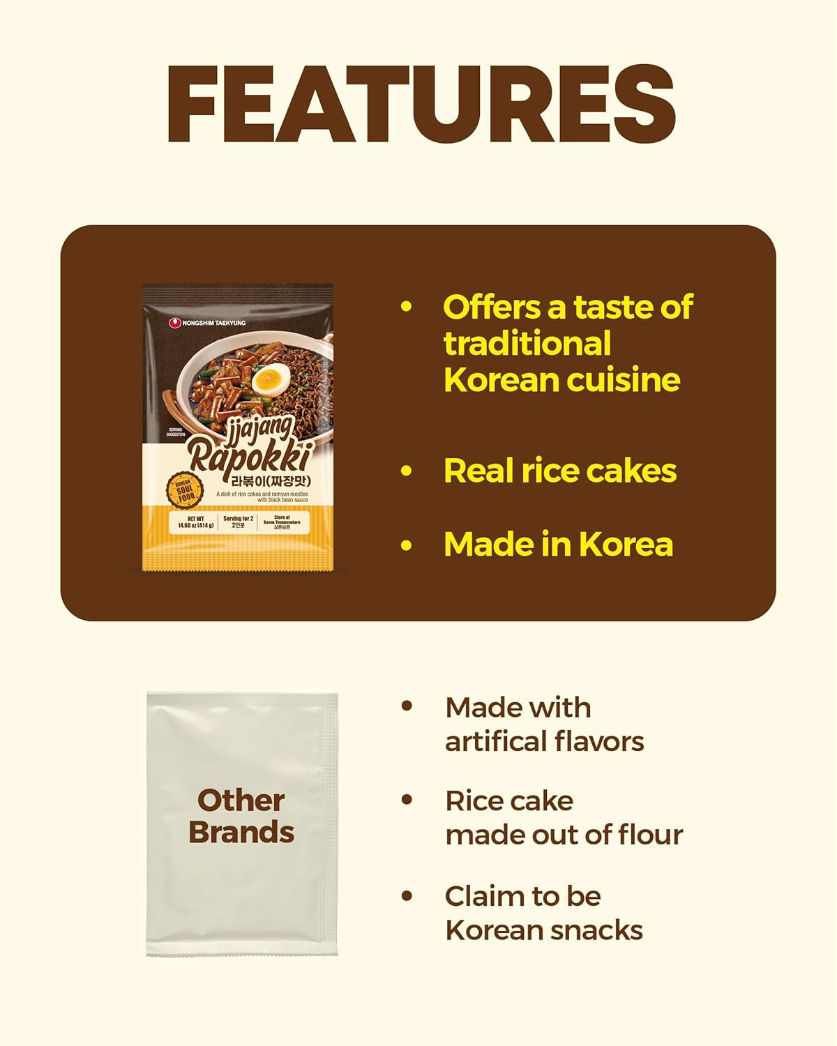 NONGSHIM Rapokki (Jjajang, 400 ml) – äkta koreansk gatumat, ramen och riskakor, svarta bönor; snabb och enkel att tillaga, klar på 4 minuter