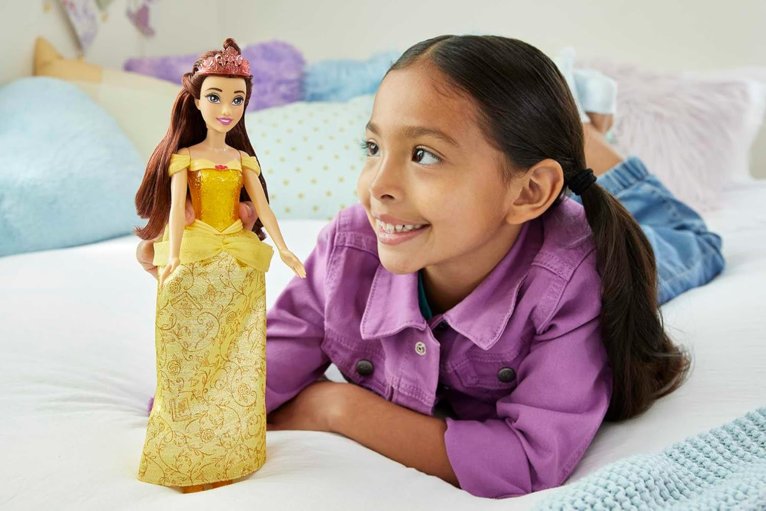 Mattel Disney Princess Toy Movable Belle Fashion Doll med gnistrande kläder och tillbehör Disney filminspirerad present för barn HLW11 Naty Shop Dolls