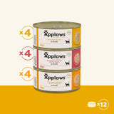 Applaws 100 % naturlig premium våt kattmat Kyckling i buljong Multipack - 12 burkar x 156 g förpackning