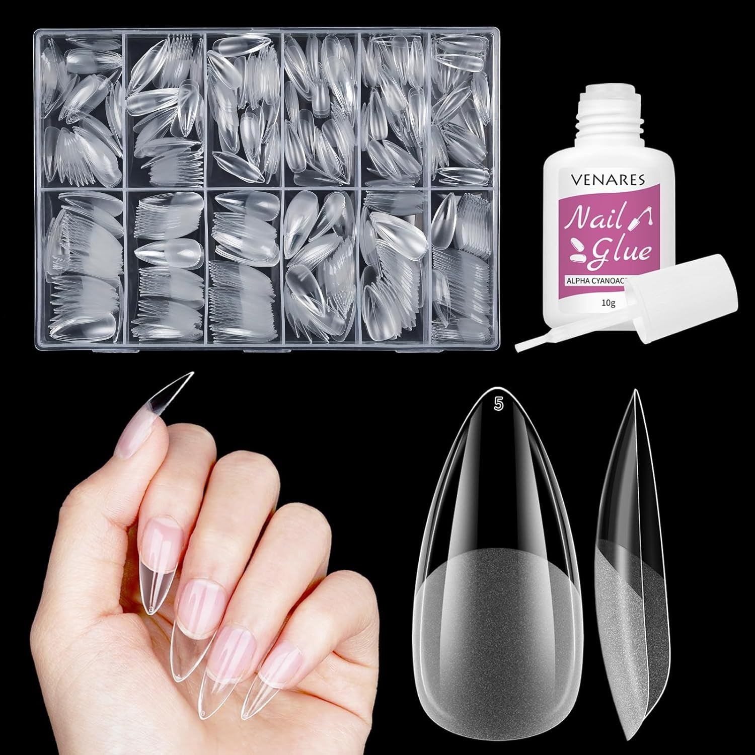 Korta lösnaglar Ballerina 500st lim på 12 storlekar konstgjorda naglar Korta mjuka gel Heltäckande Nageltips för gelnaglar Korta S