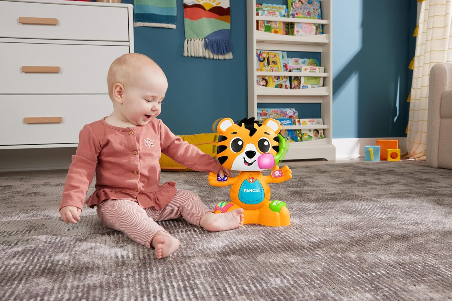 Fisher-Price pedagogisk leksak för baby och småbarn, Beat Bande Learning & Dancing Tiger Justin med ljud och ljus för bebisar från 9 månader, italiensk version, HYL04 Baby Toys Naty Shop