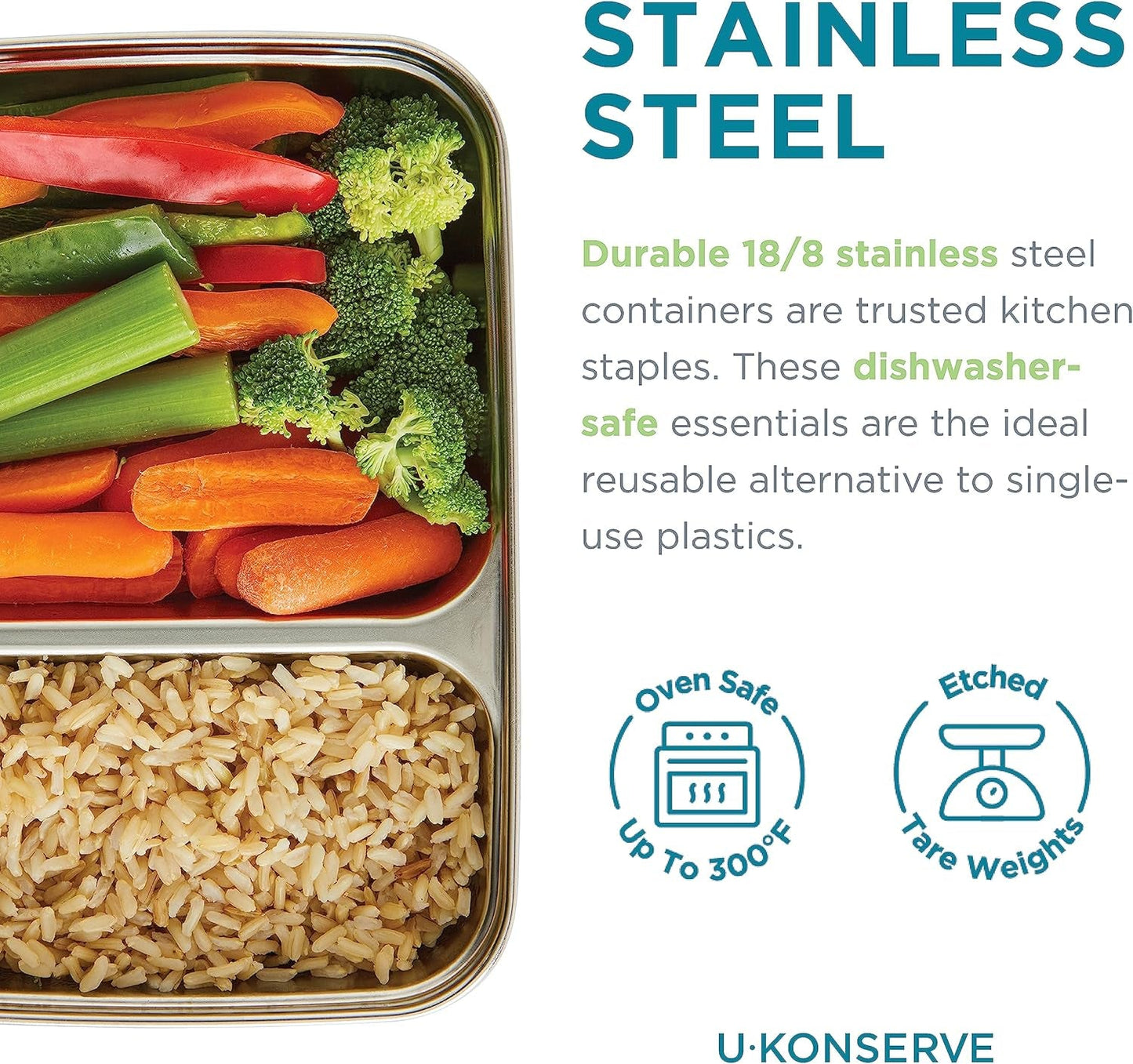 U Konserve - Delad rektangulär matbehållare i rostfritt stål med silikonlock - Island Teal - 28oz / 825ml Matförvaringslådor Naty Shop
