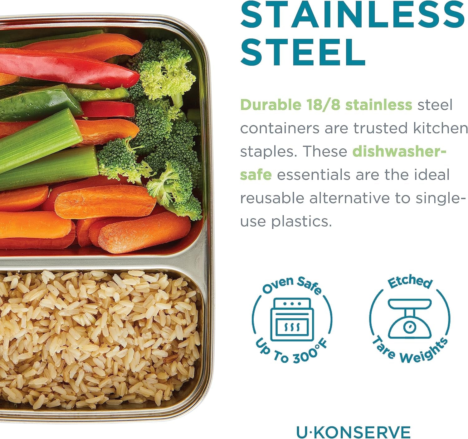 U Konserve - Delad rektangulär matbehållare i rostfritt stål med silikonlock - Island Teal - 28oz / 825ml Matförvaringslådor Naty Shop