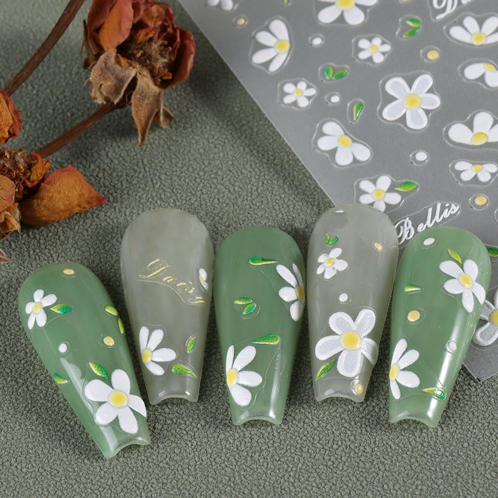 5st Geprägte Gänseblümchen Nagelsticker Selbstklebend Blumen Nagelaufkleber Gänseblümchen Schmetterling Nagel Sticker Nageldesign Aufkleber Nägel Zubehör Blume Nail Sticker Flower Nail Art Stickers