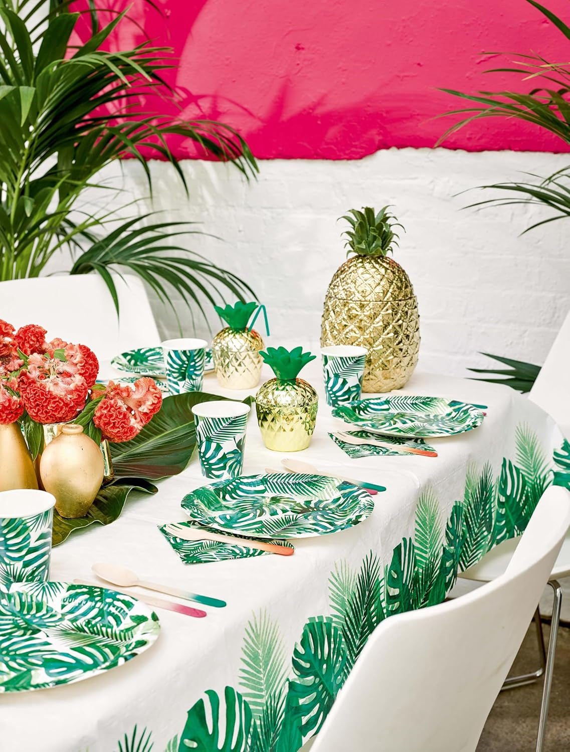 Paket med 20 tropiska våtservetter | Gröna pappersservetter med Palm Leaf Design | Engångsservis för barnfest, safarifest, djungel, dinosaurie, sommar, hawaiiskt tema