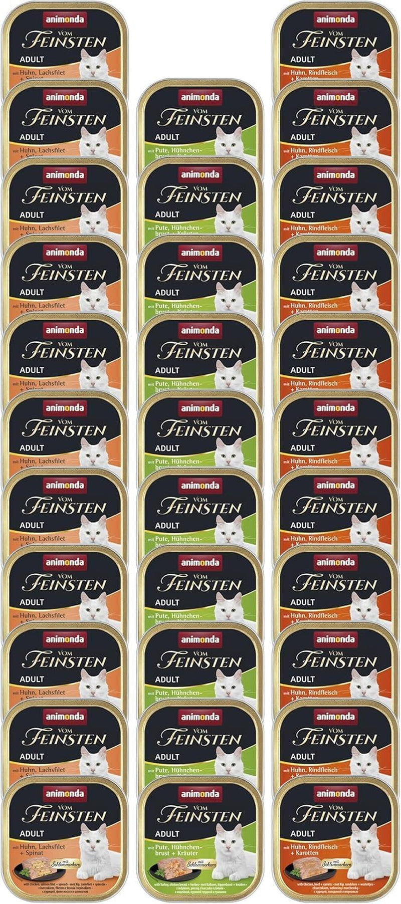 animonda Vom Feinsten Adult Gourmet Variety (32 x 100 g), spannmålsfritt och sockerfritt våtfoder för vuxna katter med en oemotståndlig gourmetkärna.