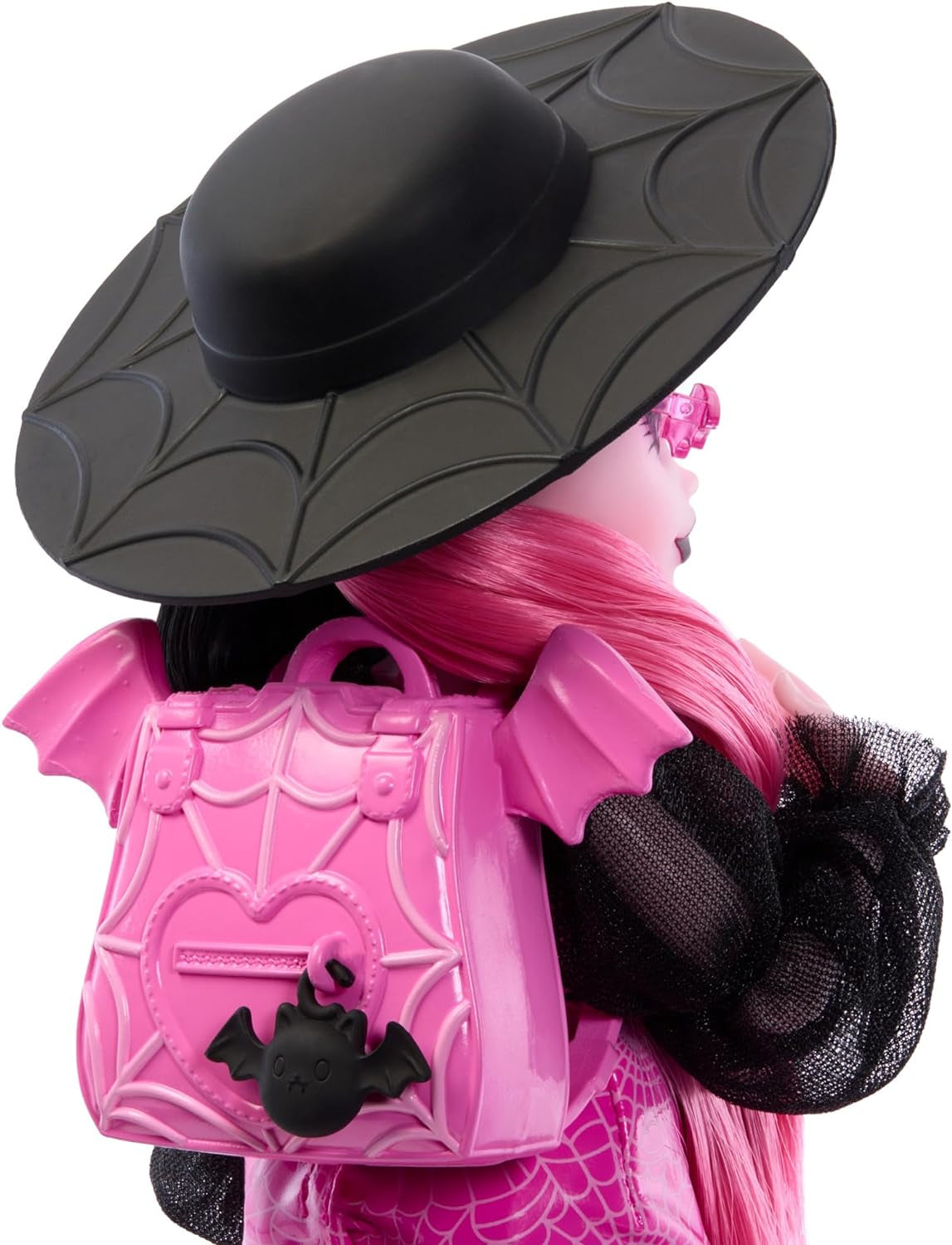 Monster High Draculaura-docka med sitt husdjur Count Fabulous fladdermuskatt och tillbehör som ryggsäck, trolldomsbok, bentobox och mer, HRP64 Naty Shop Dolls