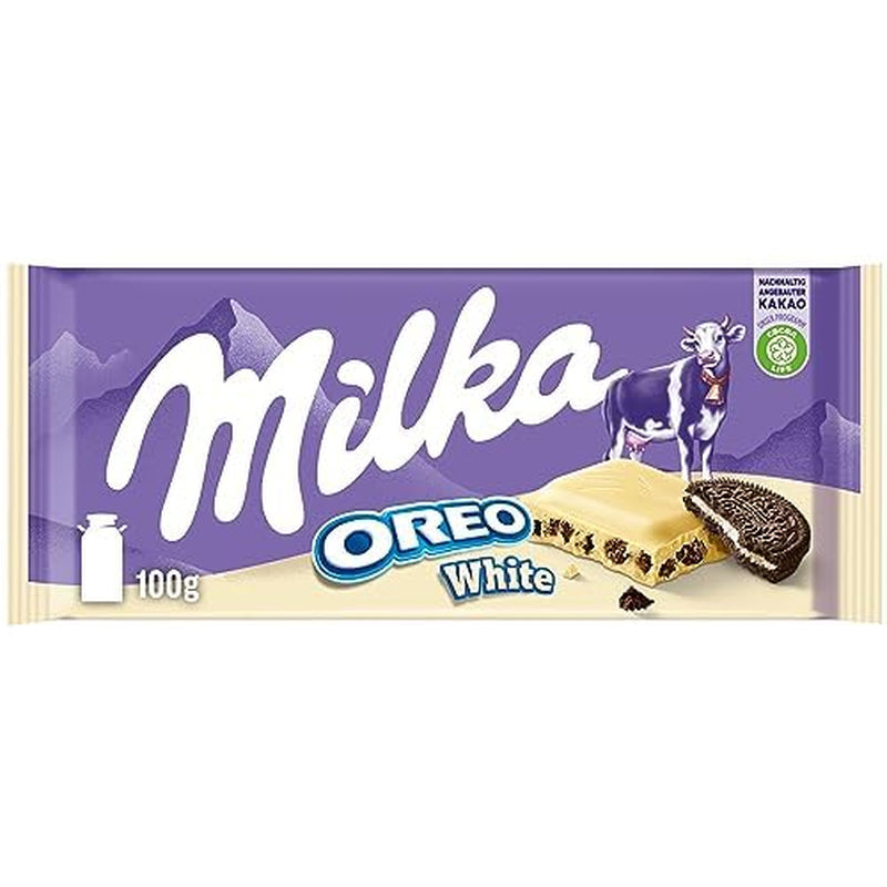 Milka Oreo Sandwich – alpin mjölkchoklad, fylld med knapriga bitar av Oreo-kakor och slät vaniljkräm – 92g