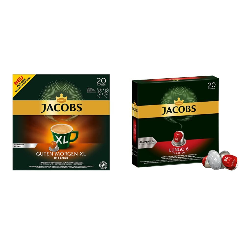 Jacobs Kaffeekapseln Guten Morgen XL Intense - 10er Pack (10 x 20 Getränke) & Kaffeekapseln Lungo Classico, Intensität 6 av 12, 20 Nespresso®* kompatibel Kapseln, 10 x 20 Getränke