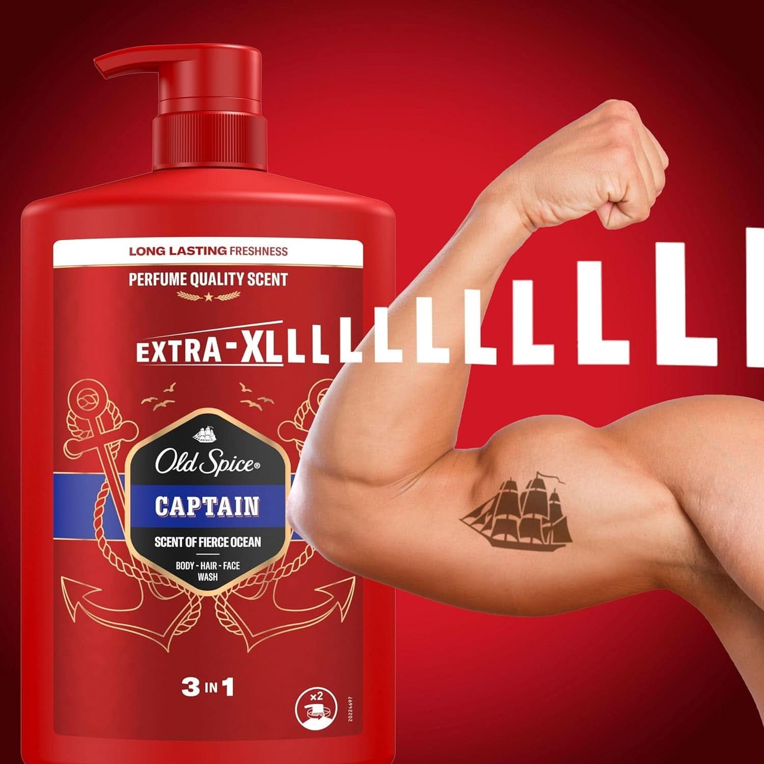 Old Spice Captain 3-i-1 duschgel och schampo för män, 1 liter dusch & bad Naty Shop