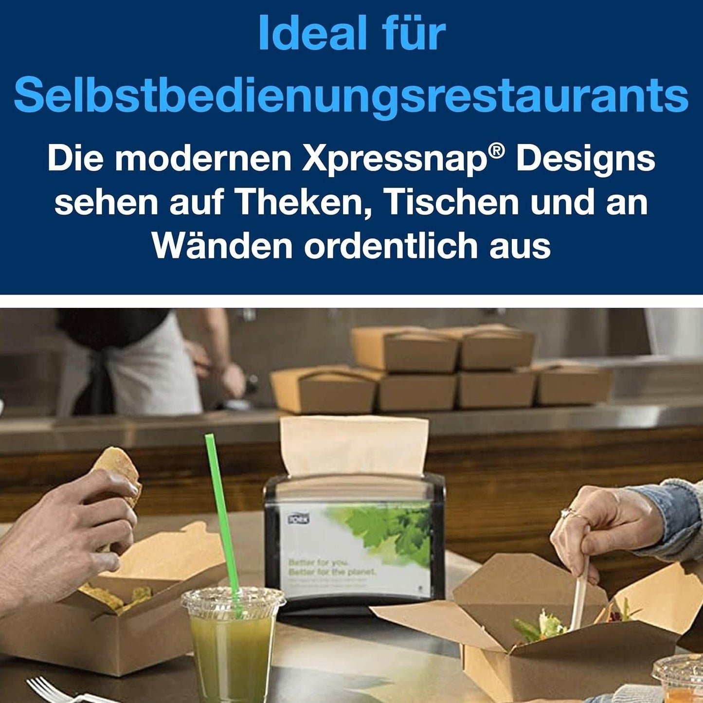 Tork Xpressnap Extra Soft Nature N4 Dispenser Servett, Premium, 1/2 x 2 Ply, 21,3 cm X 16,5 cm, 8 × 1 000 servetter, 12880