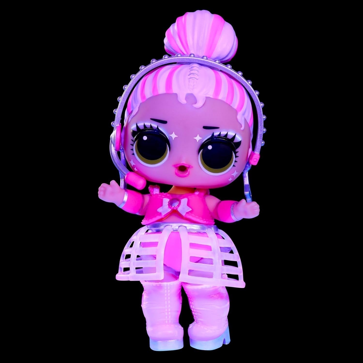 L.O.L. Överraskning! Neon Pop Stars Tots - 1 svart ljus magisk överraskningsdocka, blind omslag, 7 samlardockor, var och en med neondekaler och tillbehör, present till barn 4+ Naty Shop Dolls