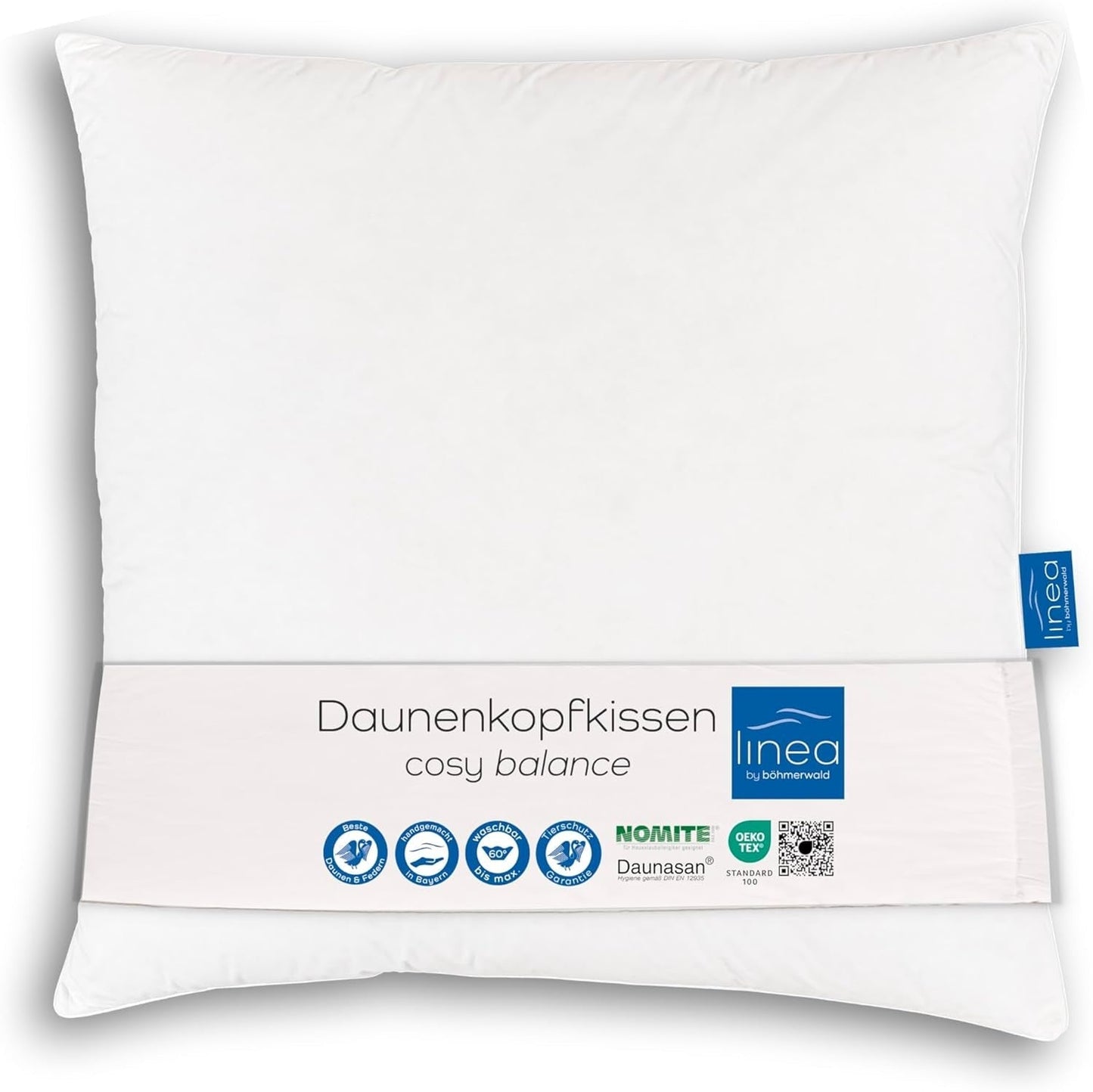 LINEA by Böhmerwald - Mysigt - Högkvalitativ balanskudde, 80X80, 70% klass 1 fjädrar, 30% nytt dun, lämplig för allergier, tvättbar upp till 60°C, tillverkad i Tyskland Naty Shop standardkuddar Standardtitel