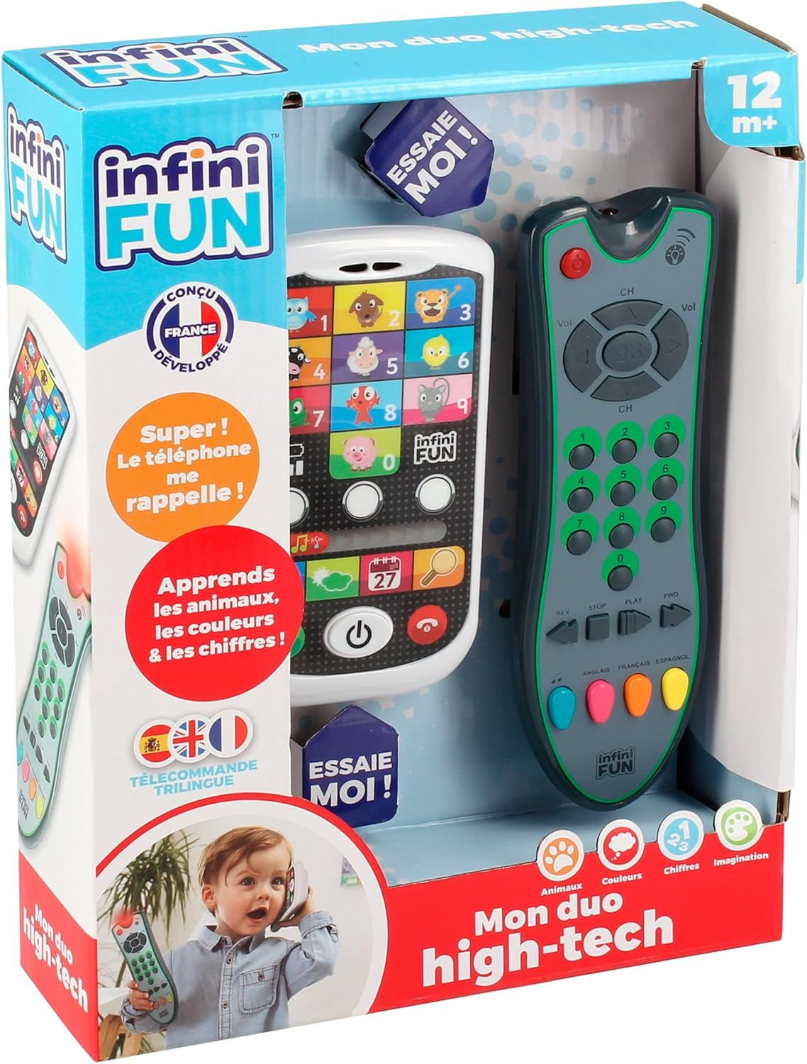 My Duo högteknologisk telefon + fjärrkontroll - 1 trespråkig franska/engelska/spanska fjärrkontroll och 1 ultrarealistisk telefon - Multi-Aktivity Inlärningsleksak från 12 år Bebe Naty Shop Toys Standardtitel