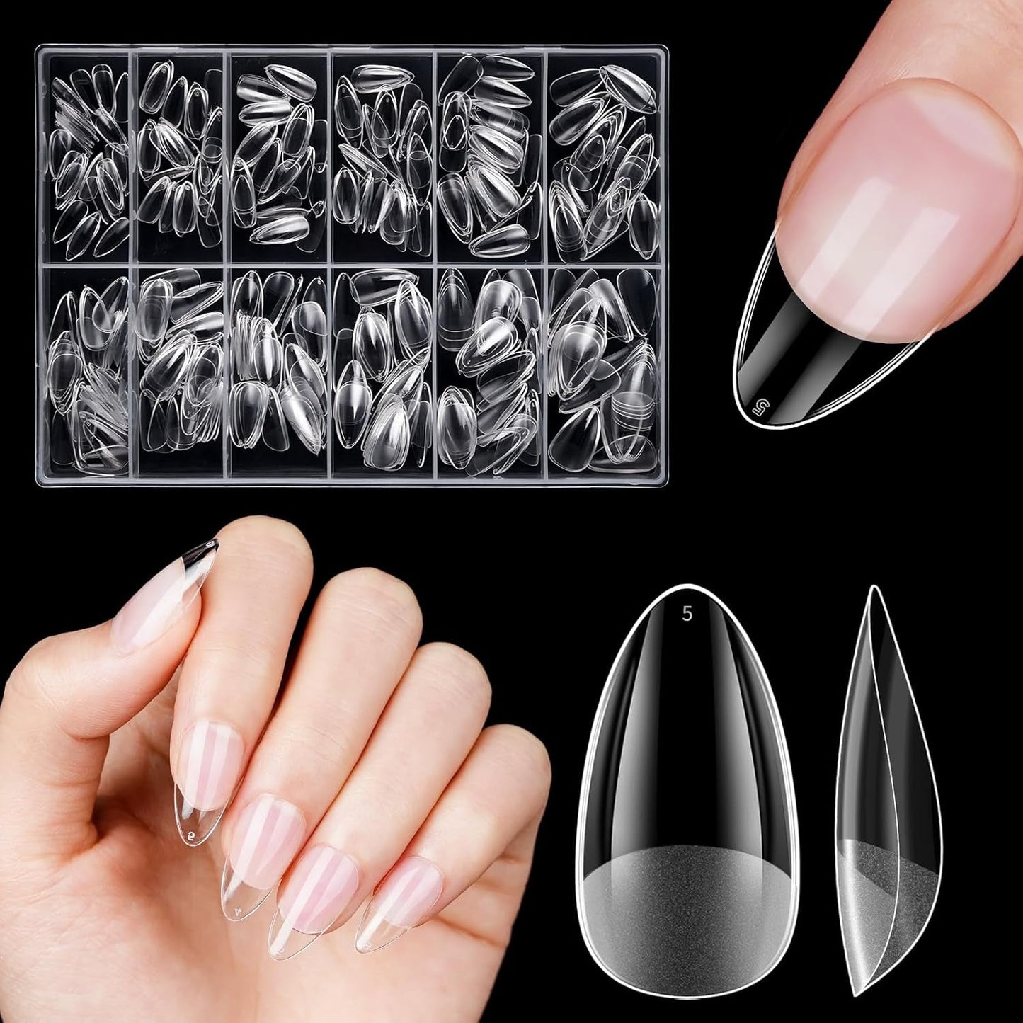 Korta konstgjorda naglar 500st mjuk gel heltäckande Nageltips för gelnaglar 12 storlekar Förpolerade nagelspetsar för gelnaglar Korta konstgjorda naglar Kista Nagelförlängningar Med Box