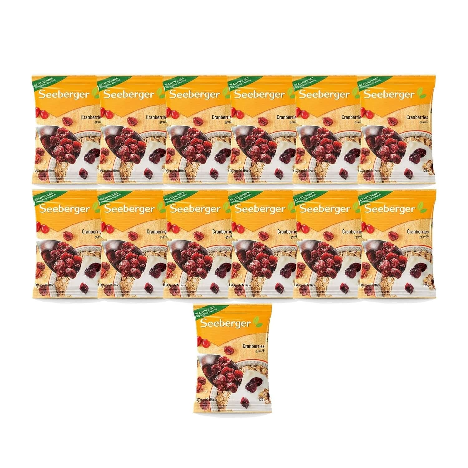 Seeberger tranbär, halverade kanadensiska tranbär, fruktiga och söta, 13 x 125 gram Naty Shop torkade produkter
