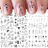 JMEOWIO Nagelsticker Geometrie 10 Blatt Nagelaufkleber Selbstklebend Schwarzes Herz Unregelmäßig Geformt Nagel Art Sticker Dekoration Nageldesign Zubehör