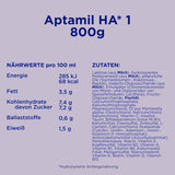 Aptamil HA 1 - Modersmjölksersättning från födseln, med DHA, laktosfri, palmoljefri, barnmat, mjölkpulver, 1 x 800 g
