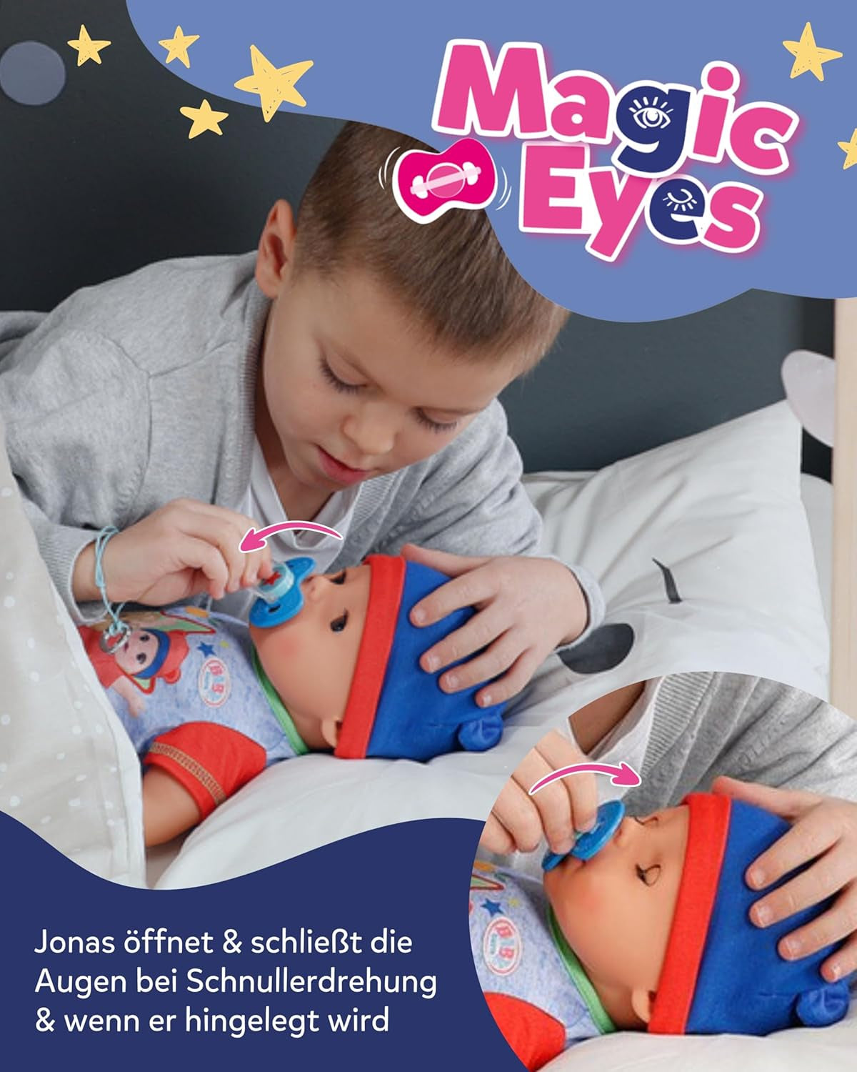 BABY Born Jonas - babydocka 43 cm - 10 funktioner inklusive tillbehör och madrass - Fungerar helt utan batterier - Lämplig för barn från 3 år och uppåt