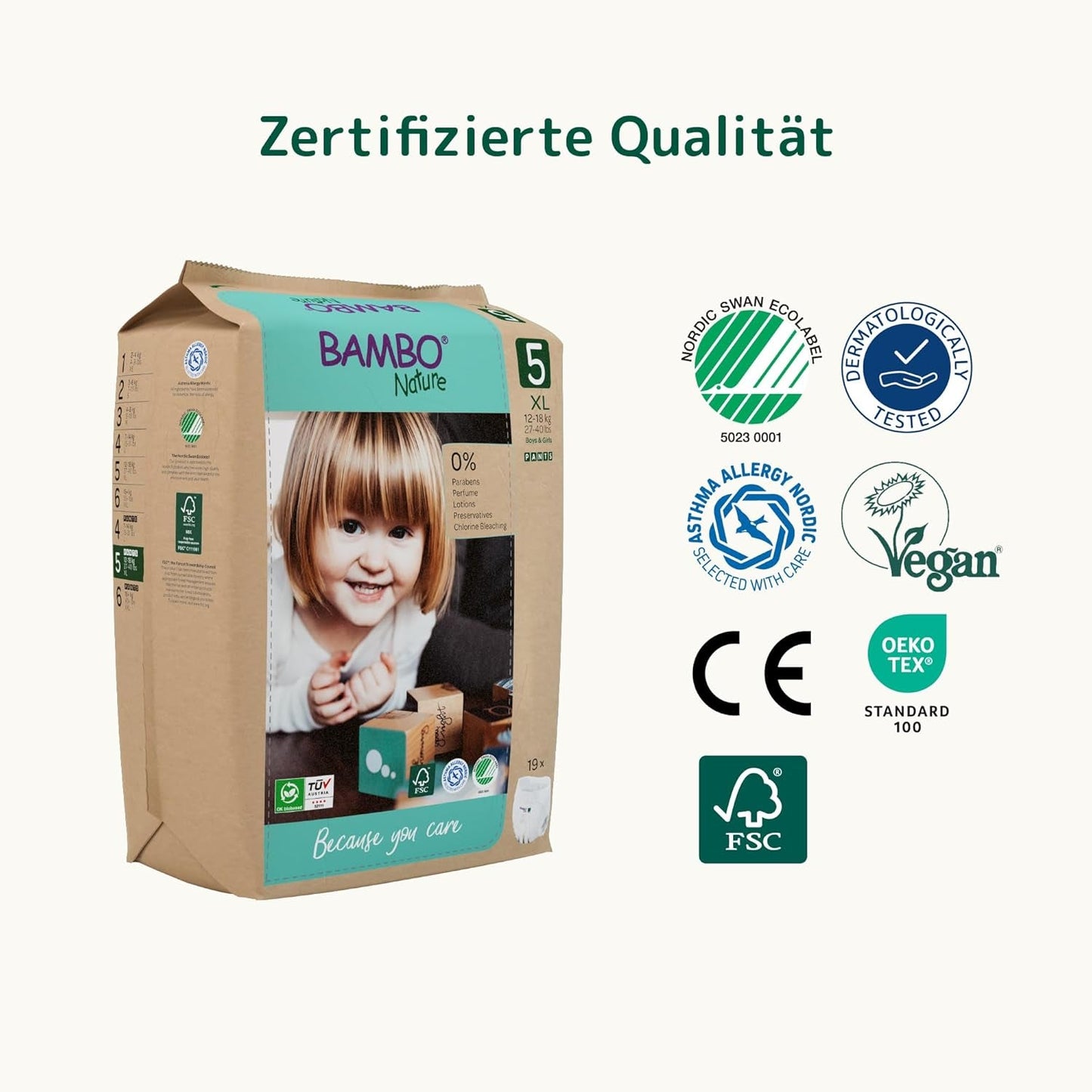 Bambo Nature blöjor, storlek 5 (11-17 kg) - Månadslåda med 95 | Blöjor med förbättrat läckageskydd | Ultimat komfort och frihet för aktiva barn | Dermatologiskt testade blöjor