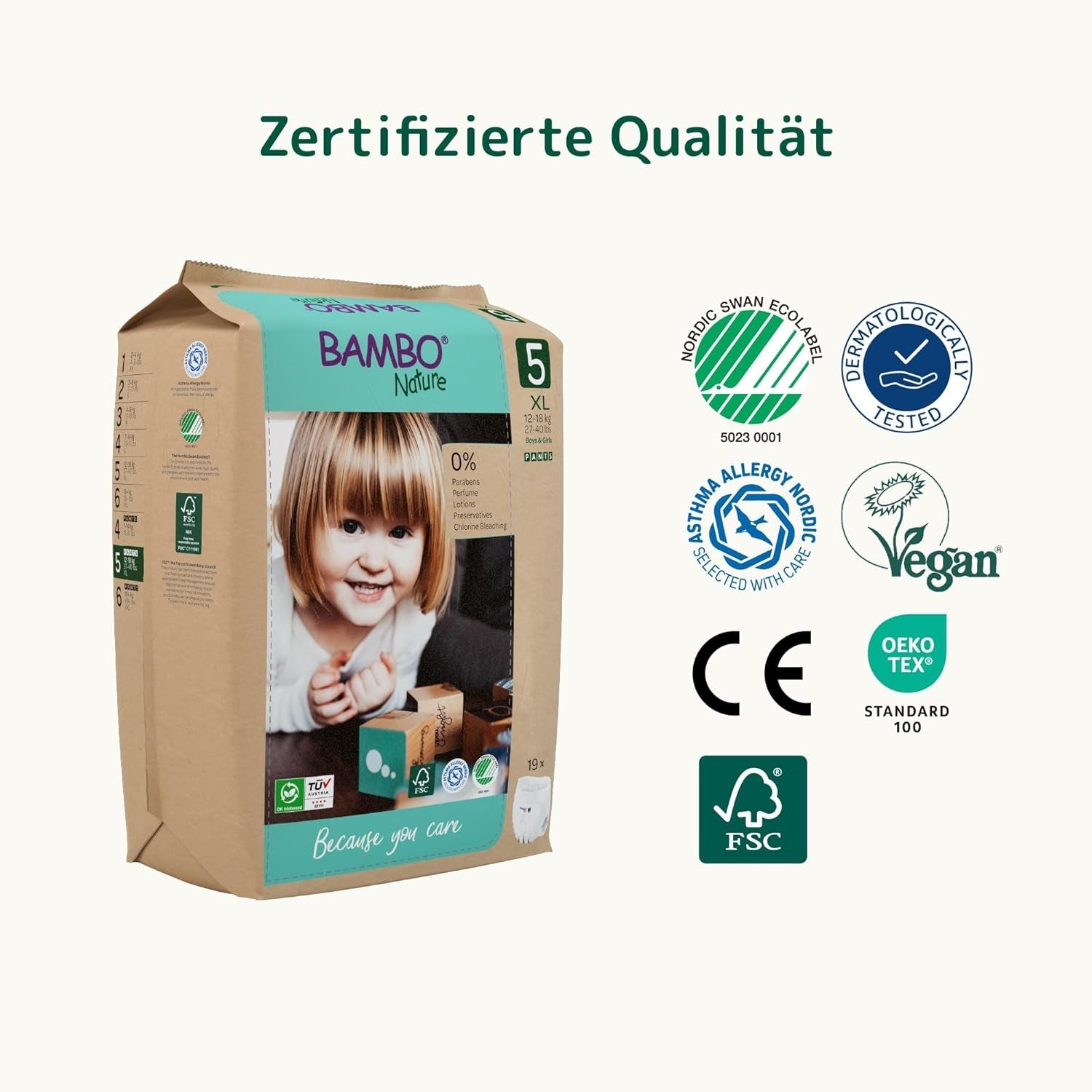 Bambo Nature blöjor, storlek 5 (11-17 kg) - Månadslåda med 95 | Blöjor med förbättrat läckageskydd | Ultimat komfort och frihet för aktiva barn | Dermatologiskt testade blöjor