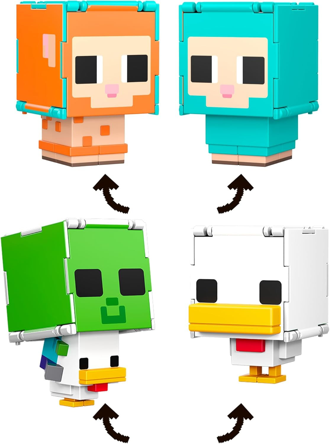 Mattel Minecraft Flippin' Figs får och kyckling 2-pack med 2-i-1 lekfigurer, stora huvuden och pixeldesign HXK17 Actionfigurer Naty Shop