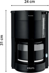 Krups F30908 ProAroma Espressomaskin med filter och glaskaraff, kapacitet 1,25 l, 10-15 koppar, 1050 W, svart