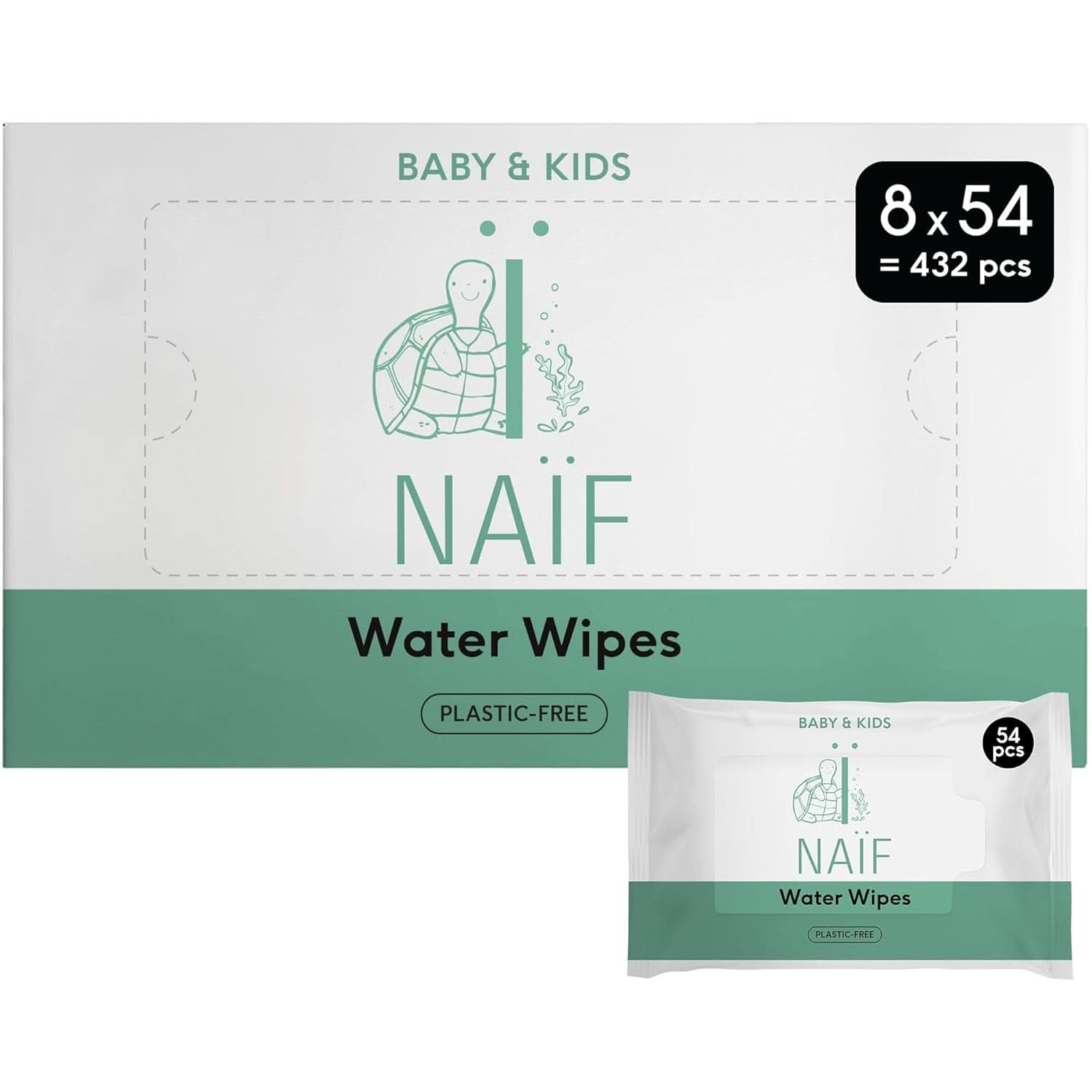 Naïf Plastikfreie Feuchttücher 432 Stück (8Er X 54 Feuchttücher) - Pflege Für Babypo, Körper Und Gesicht - 99% Aus Wasser - 0% Parfüm Und Alkohol - Nachhaltige Feuchttücherbox Eukalyptus Sensitiv Naty Shop 54 Stück (8Er Pack)