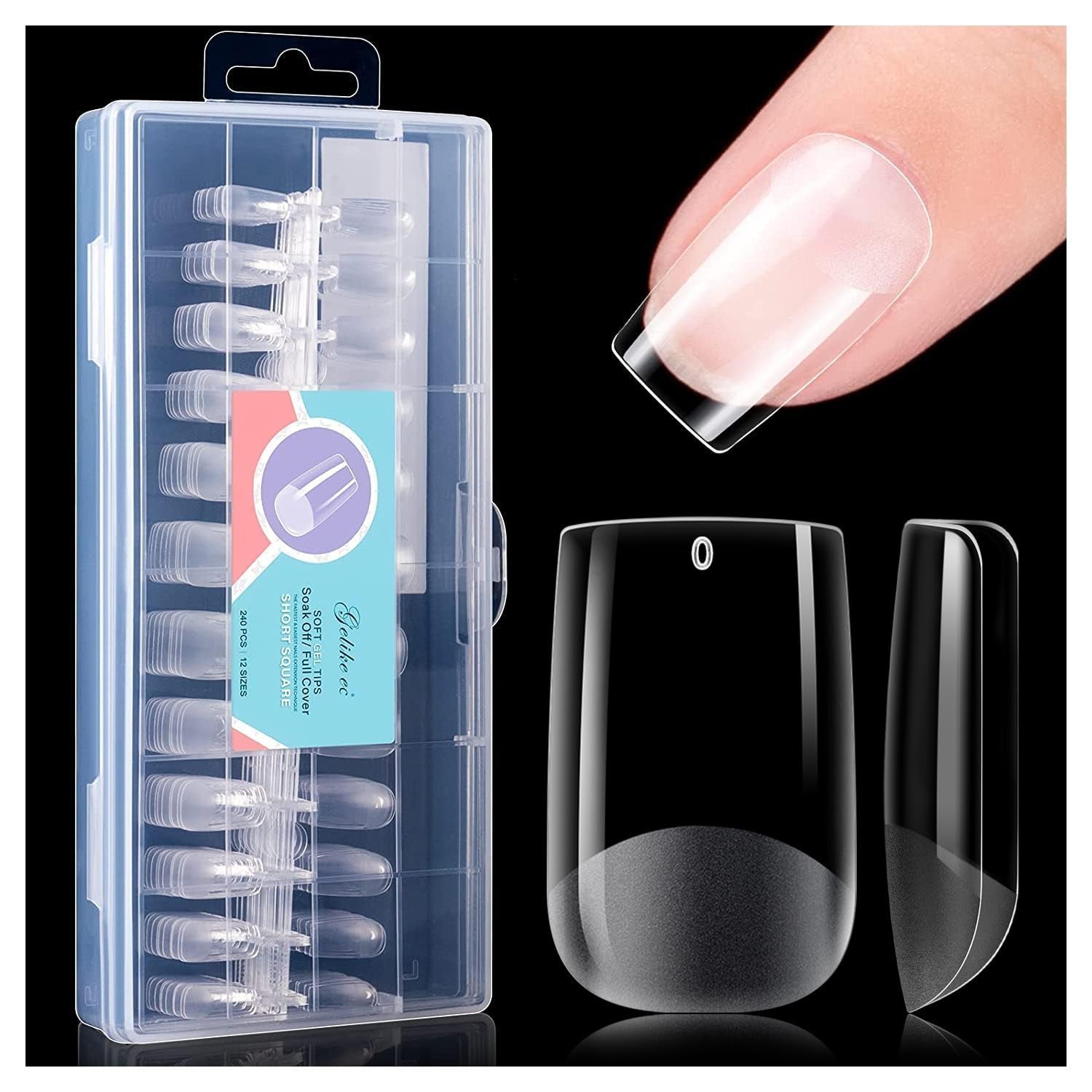 Gelike Ec Short Almond Nails - Heltäckande mjuka naglar, förpolerade konstgjorda naglar för nagelförlängning, Hemma Nagelstudio, Gör-det-själv-salong, 120 st, 12 storlekar
