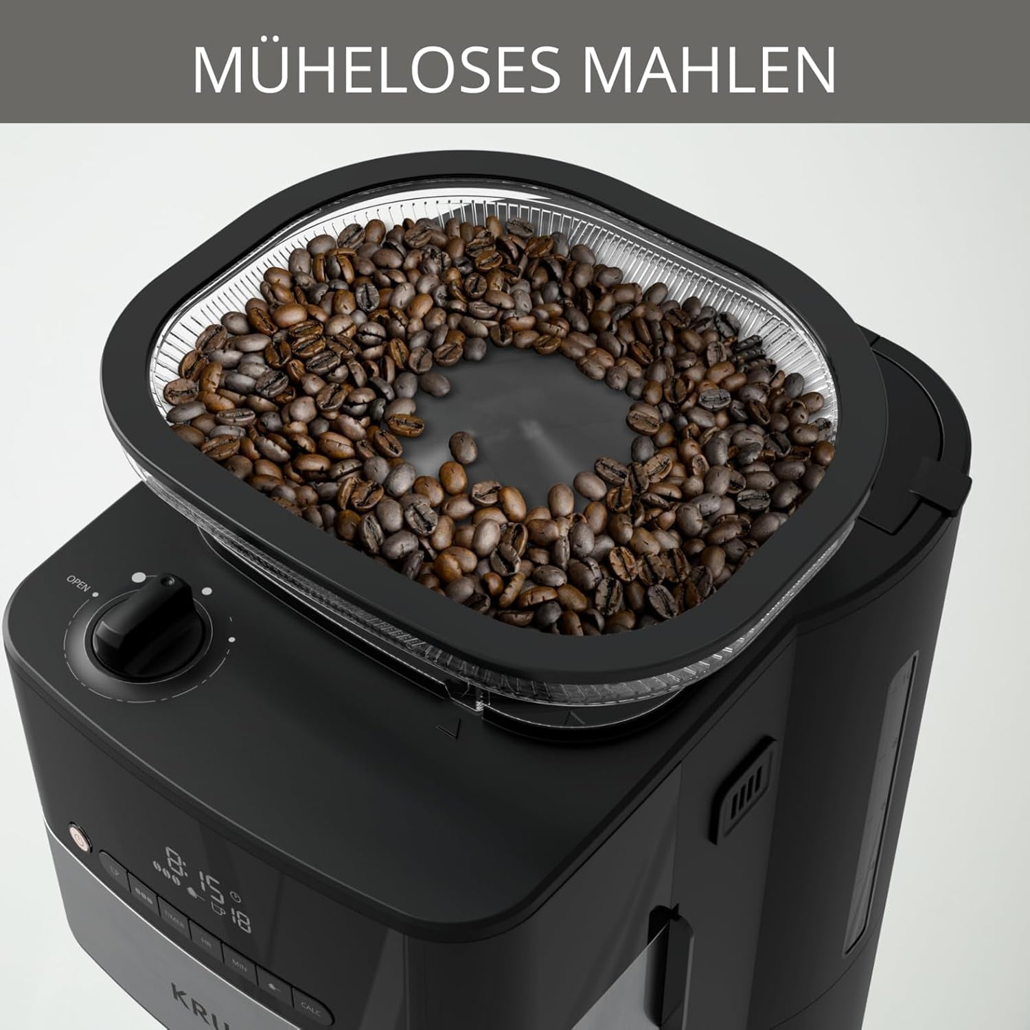 Krups Espressomaskin KM8328 Mal med kvarn | 24 timmars timer | Spannmålsbehållare 180 g | Kapacitet 1,25 l för upp till 15 koppar kaffe | Funktion för automatisk avstängning | 3 slipinställningar | Svart