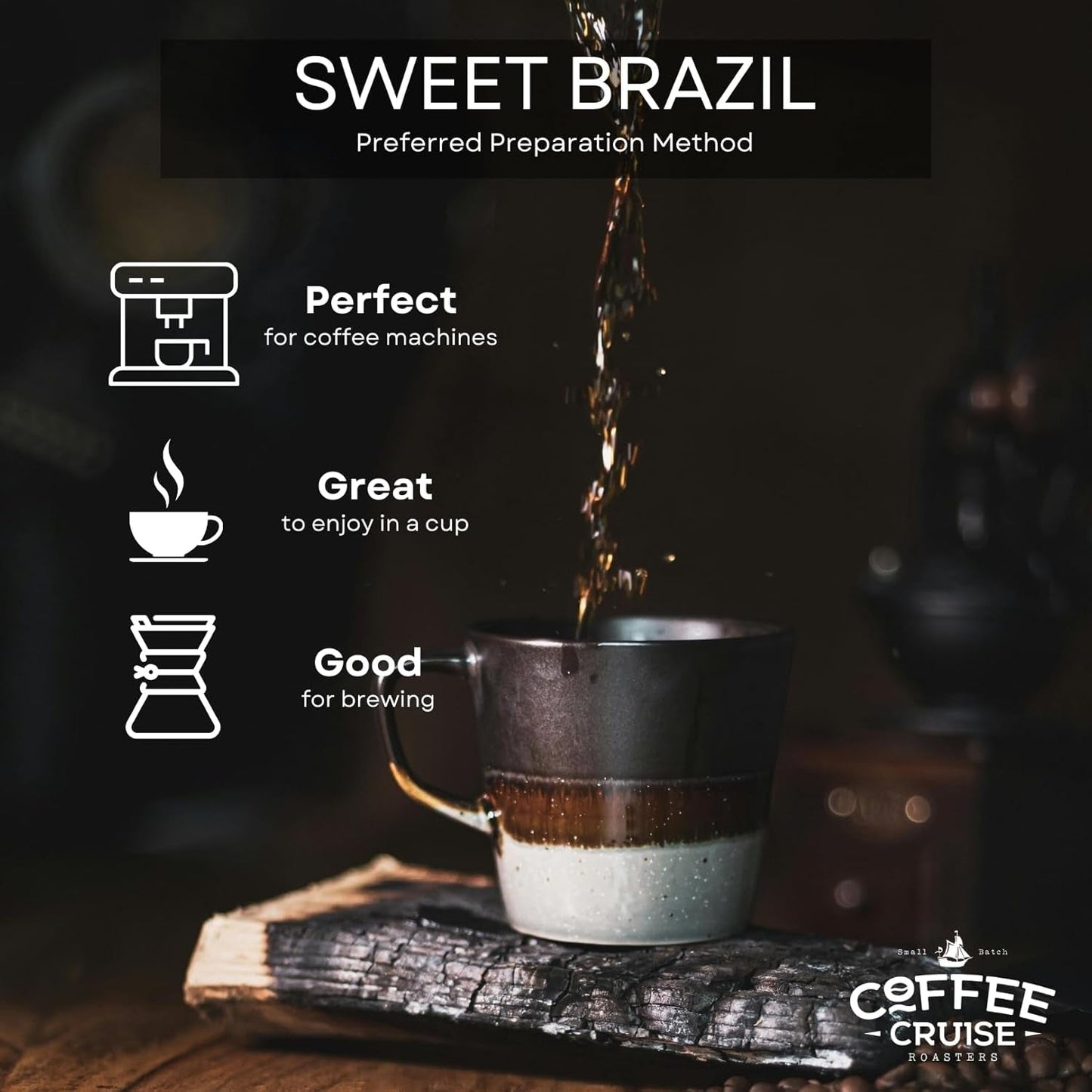 COFFEE CRUISE Sweet Brazil Brasilianische Kaffeebohnen 1kg - Mittlere Röstung - Aroma Kakao und Schokolade - Für All Kaffeemaschinen - 100% arabiska