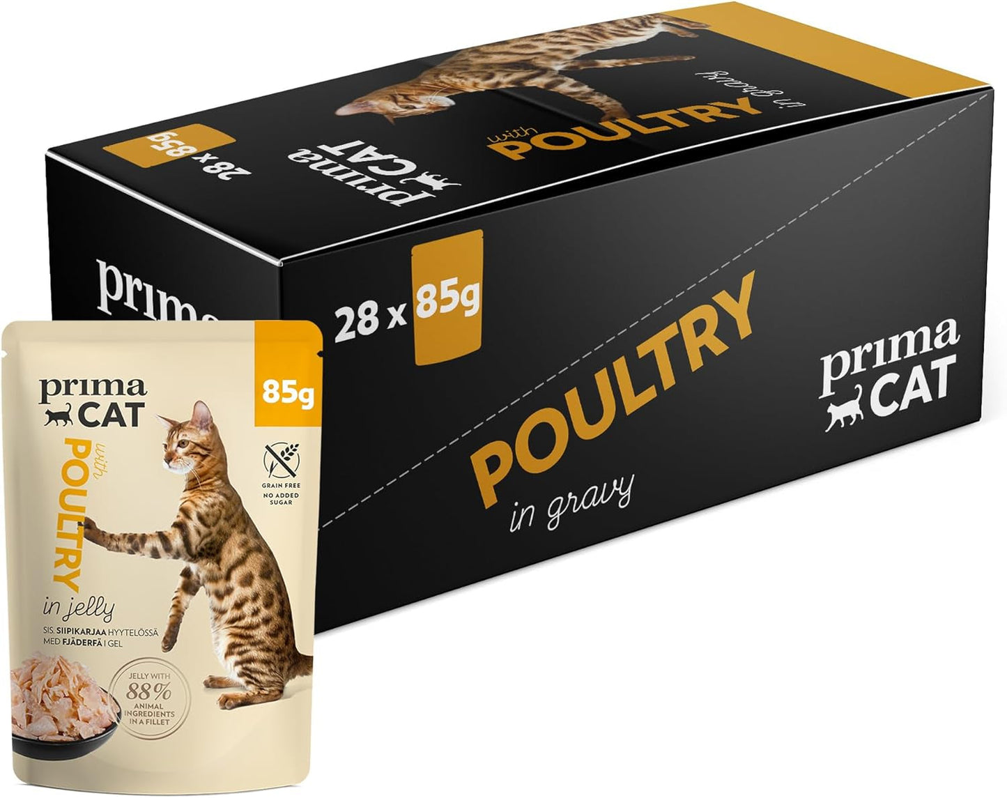 PrimaCat - Klassiskt våtfoder för katter, smak av fågel i sås, 28 x 85 g