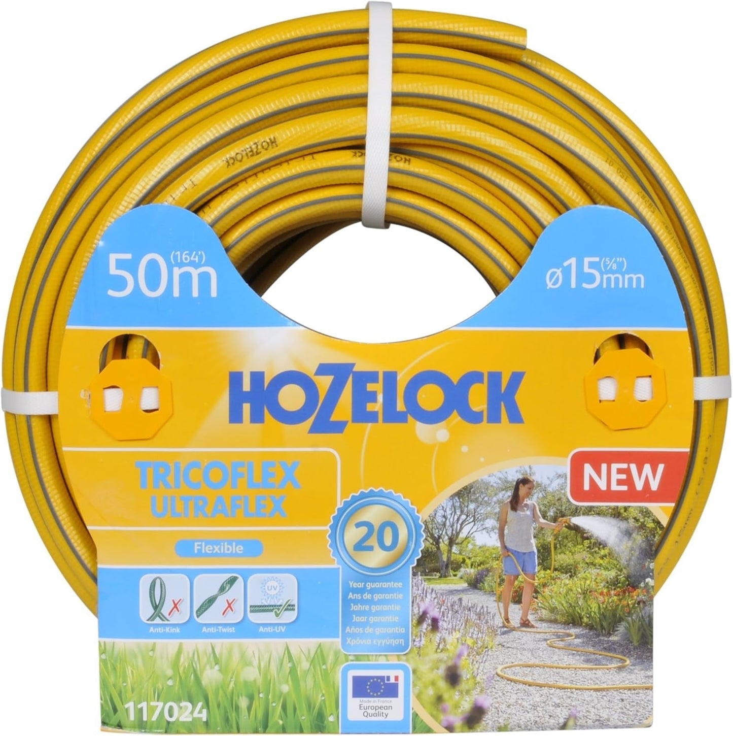 HOZELOCK - Tricoflex Ultraflex slang Ø 12,5 mm (1/2") 20 M: Flexibel trädgårdsslang, väderbeständig, vrid- och böjbeständig, tillverkad av 40 % återvunnen PVC [117002], gul