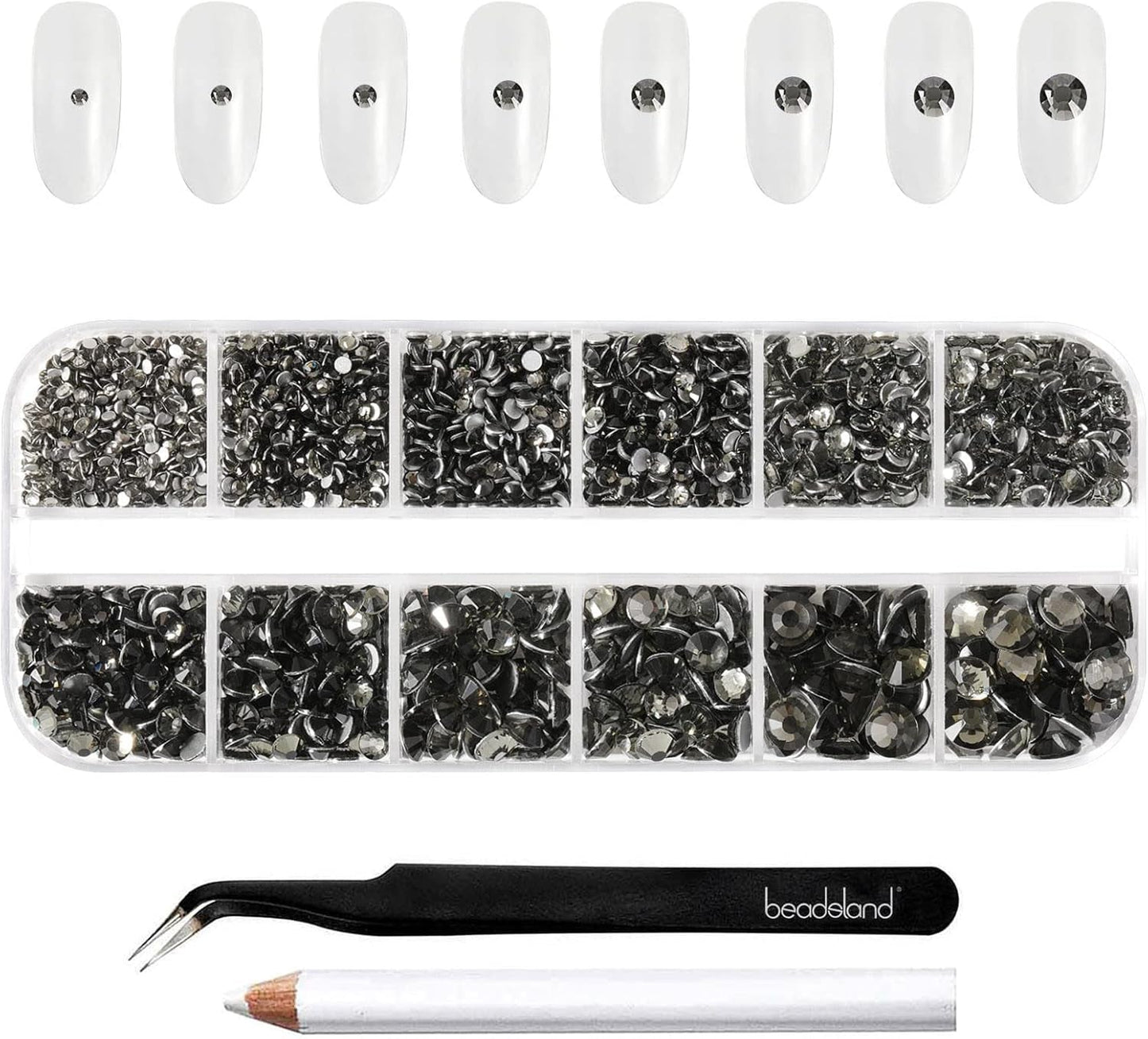 Beadsland 2500st Glas Nailart Strasssteine ​​​​Kristall Flatback Edelsteine ​​​​Runde, ​​Für Handwerk Gemischt 8 Größen SS4 ~ SS30 Mit Picking Pinzette Und Stift (Kristall Weiss)
